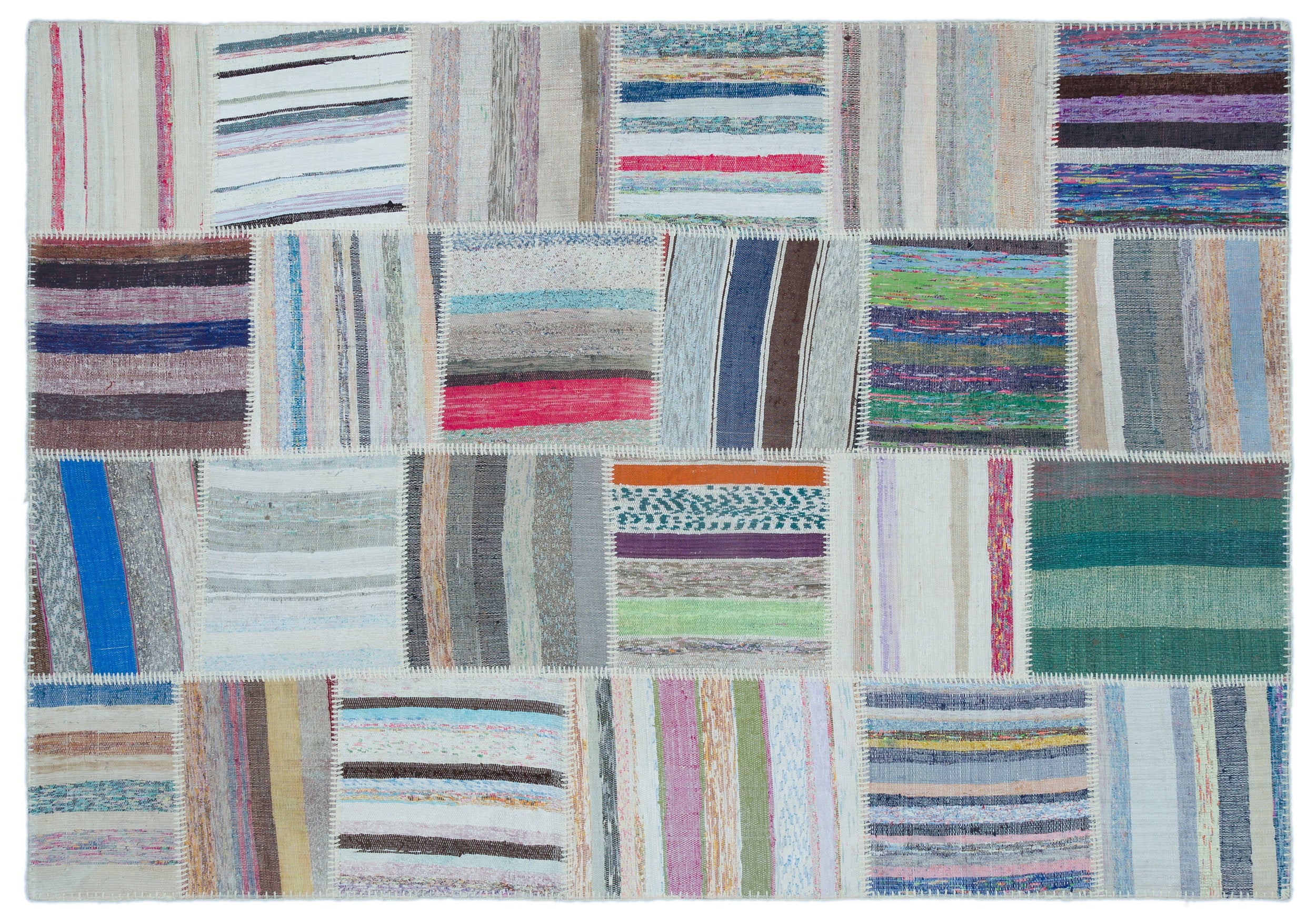 Striped Over Dyed Kilim Patchwork Unique Rug 5'3'' x 7'7'' ft 160 x 230 cm