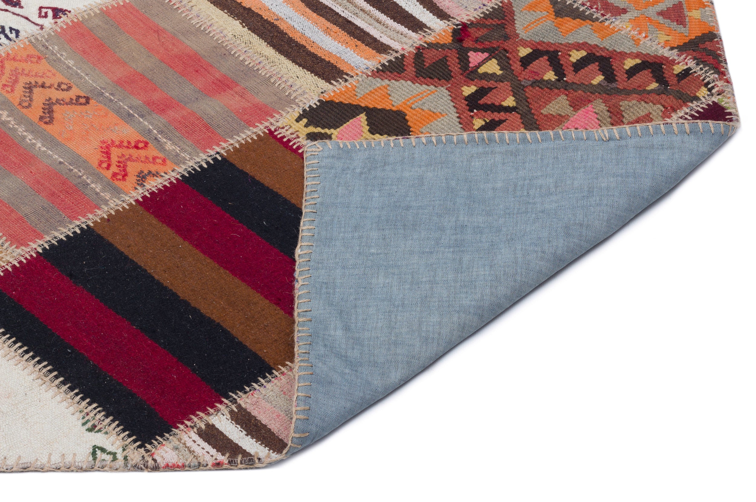 Striped Over Dyed Kilim Patchwork Unique Rug 2'6'' x 10'5'' ft 76 x 318 cm
