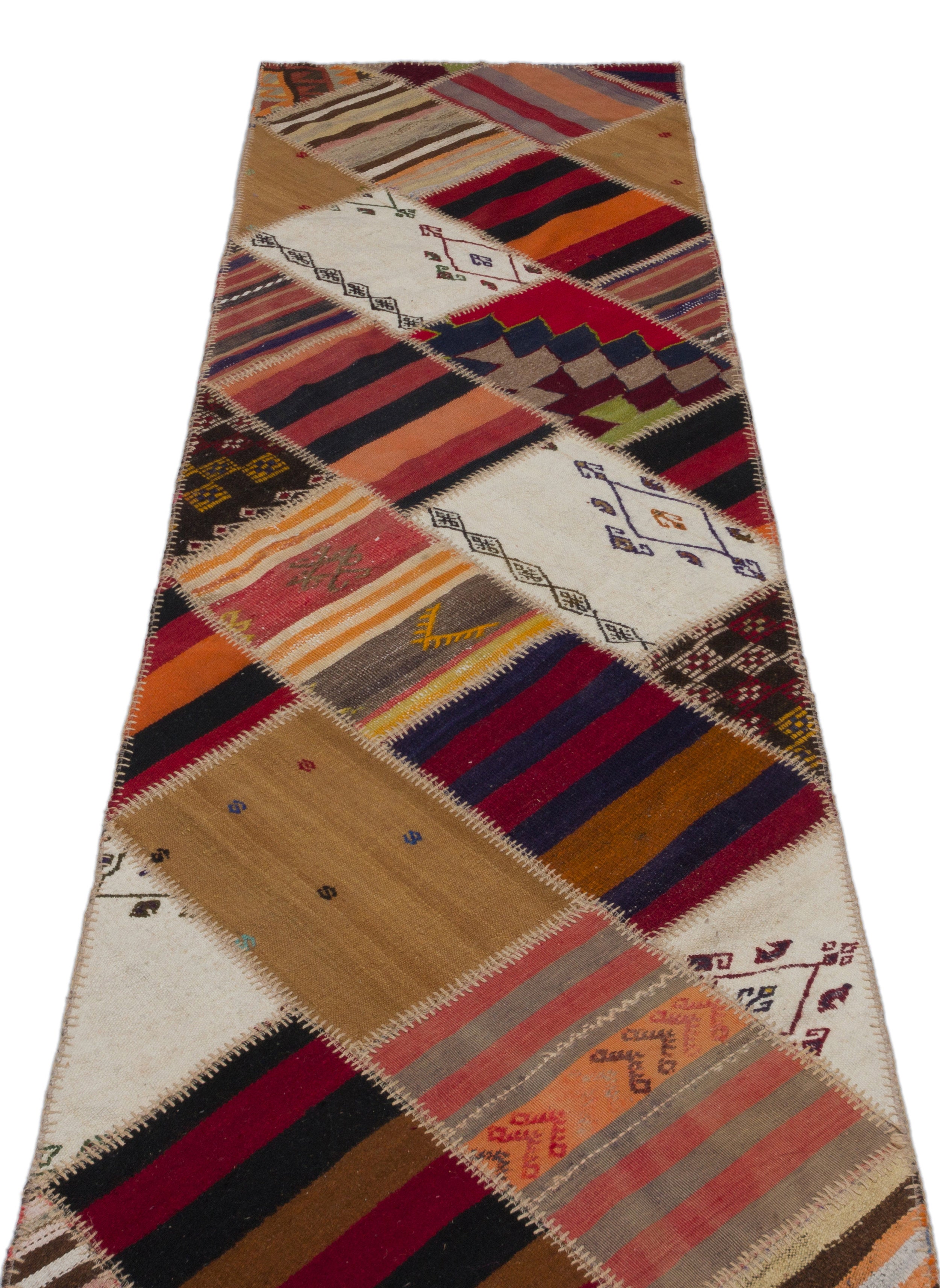 Striped Over Dyed Kilim Patchwork Unique Rug 2'6'' x 10'5'' ft 76 x 318 cm