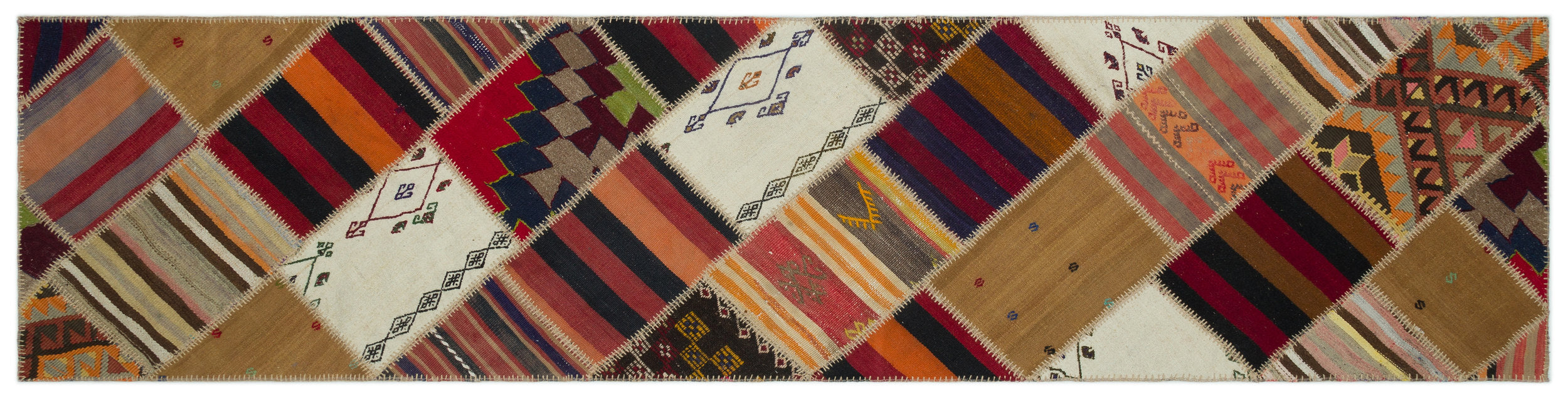 Striped Over Dyed Kilim Patchwork Unique Rug 2'6'' x 10'5'' ft 76 x 318 cm