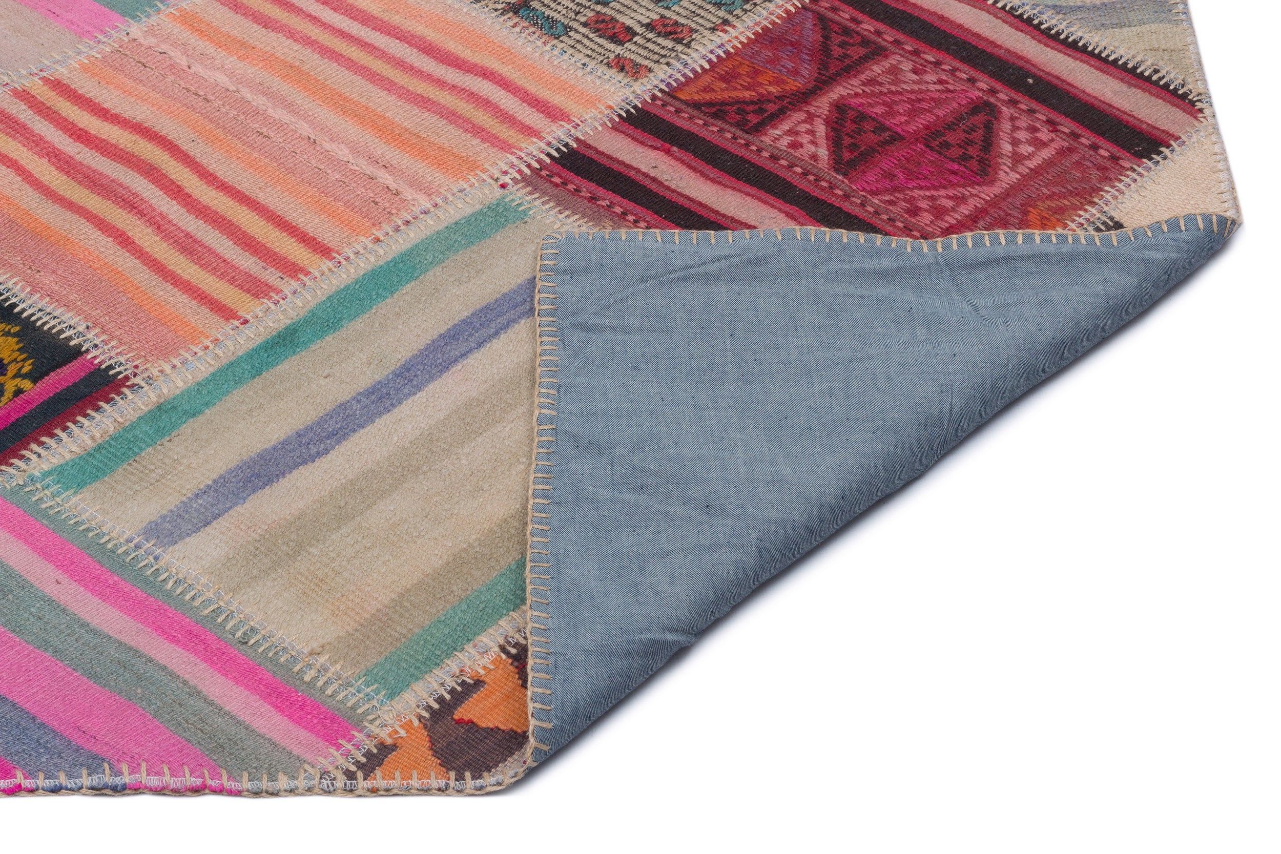 Striped Over Dyed Kilim Patchwork Unique Rug 2'9'' x 10'4'' ft 85 x 316 cm