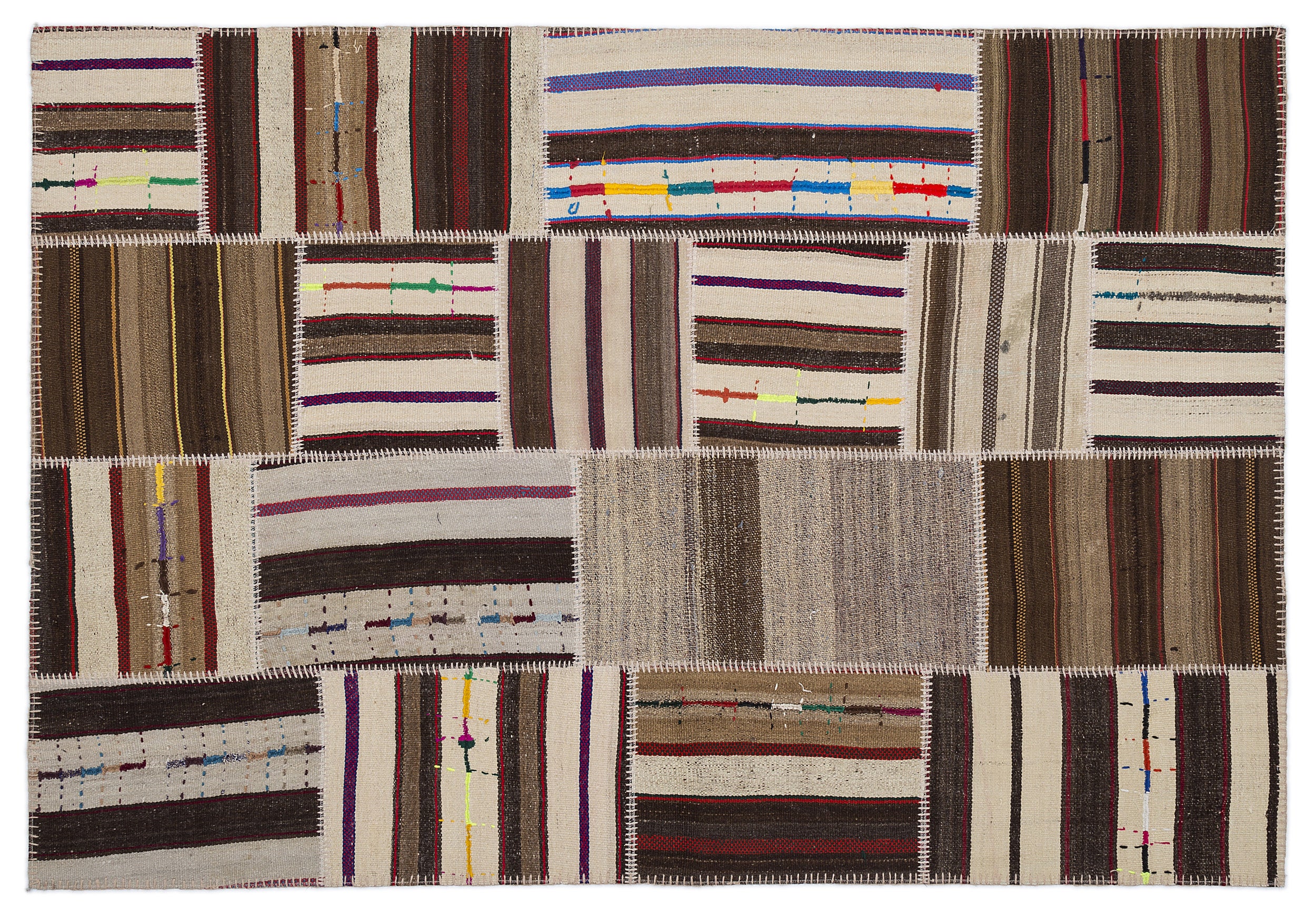 Striped Over Dyed Kilim Patchwork Unique Rug 5'3'' x 7'7'' ft 160 x 230 cm