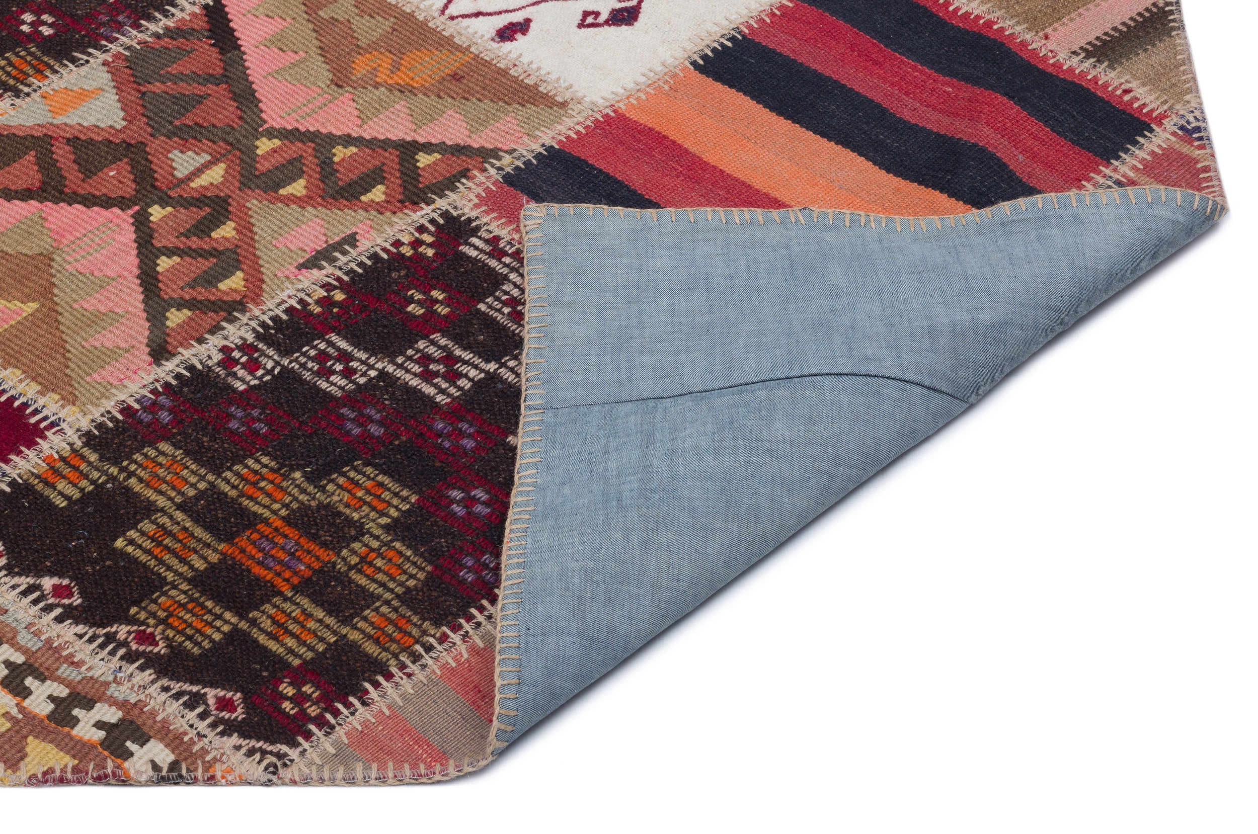 Striped Over Dyed Kilim Patchwork Unique Rug 2'8'' x 9'11'' ft 81 x 301 cm