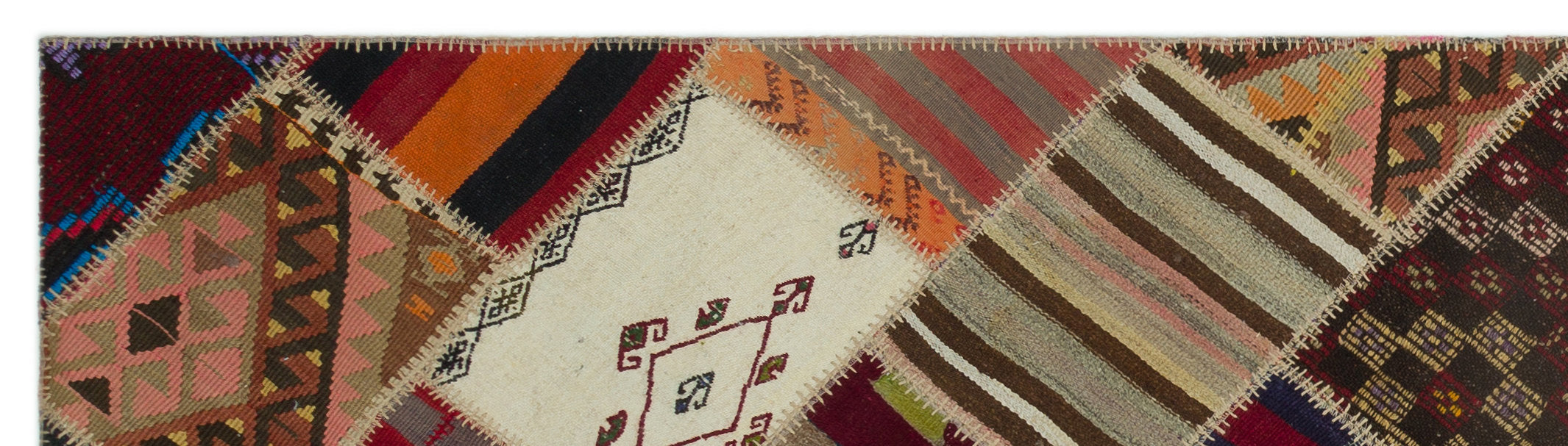 Striped Over Dyed Kilim Patchwork Unique Rug 2'8'' x 9'11'' ft 81 x 301 cm