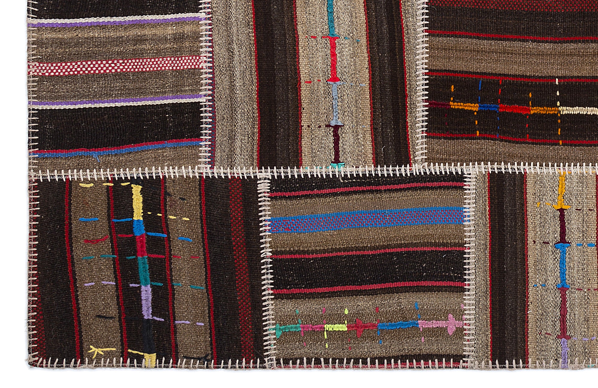 Striped Over Dyed Kilim Patchwork Unique Rug 5'3'' x 7'7'' ft 160 x 230 cm