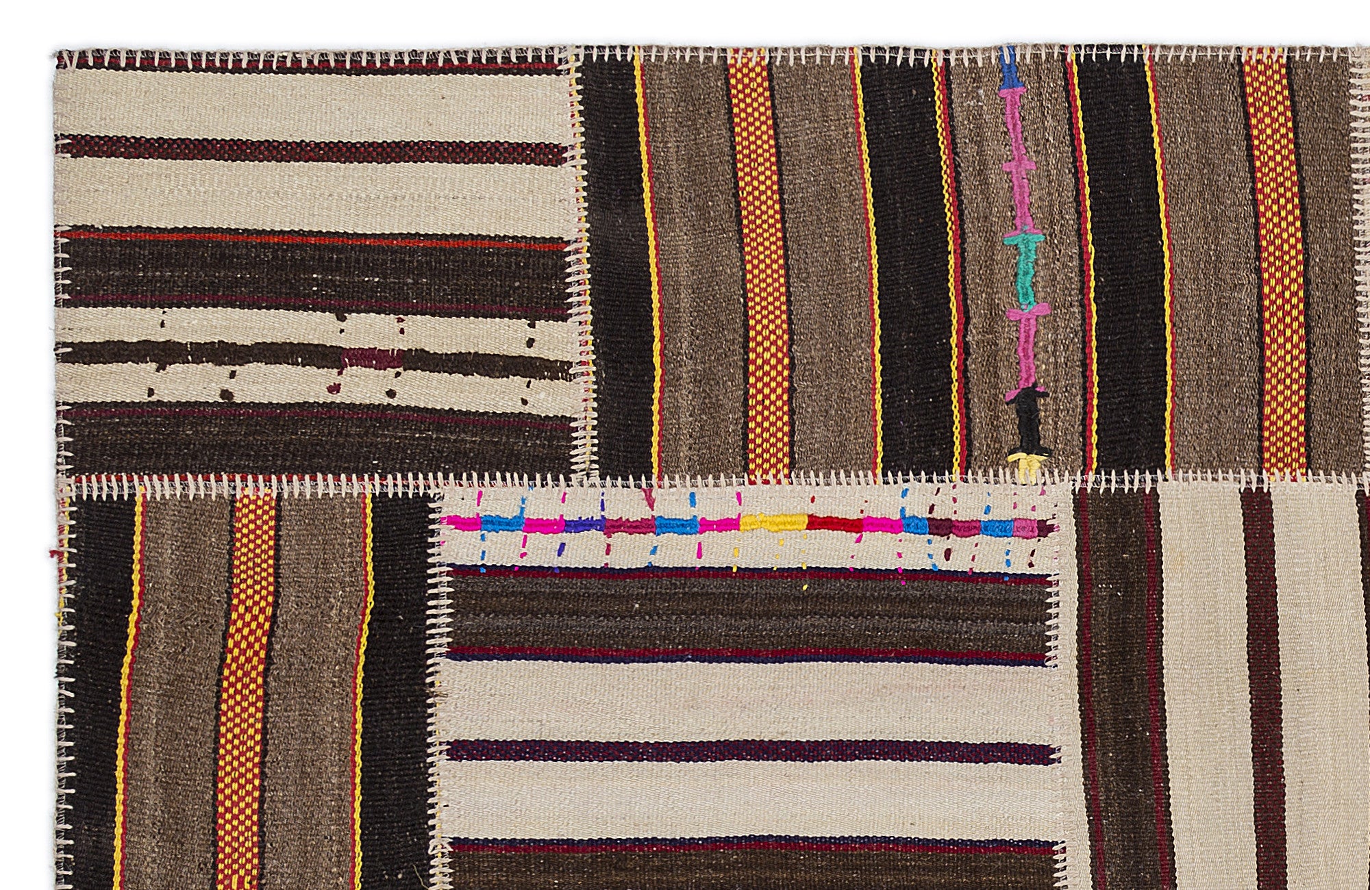 Striped Over Dyed Kilim Patchwork Unique Rug 5'3'' x 7'7'' ft 160 x 230 cm