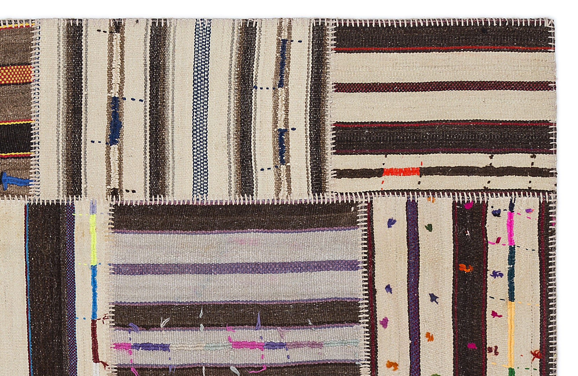 Striped Over Dyed Kilim Patchwork Unique Rug 5'3'' x 7'7'' ft 160 x 230 cm
