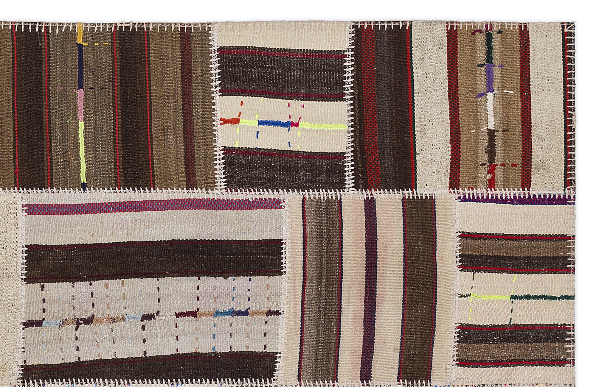Striped Over Dyed Kilim Patchwork Unique Rug 5'3'' x 7'7'' ft 160 x 230 cm