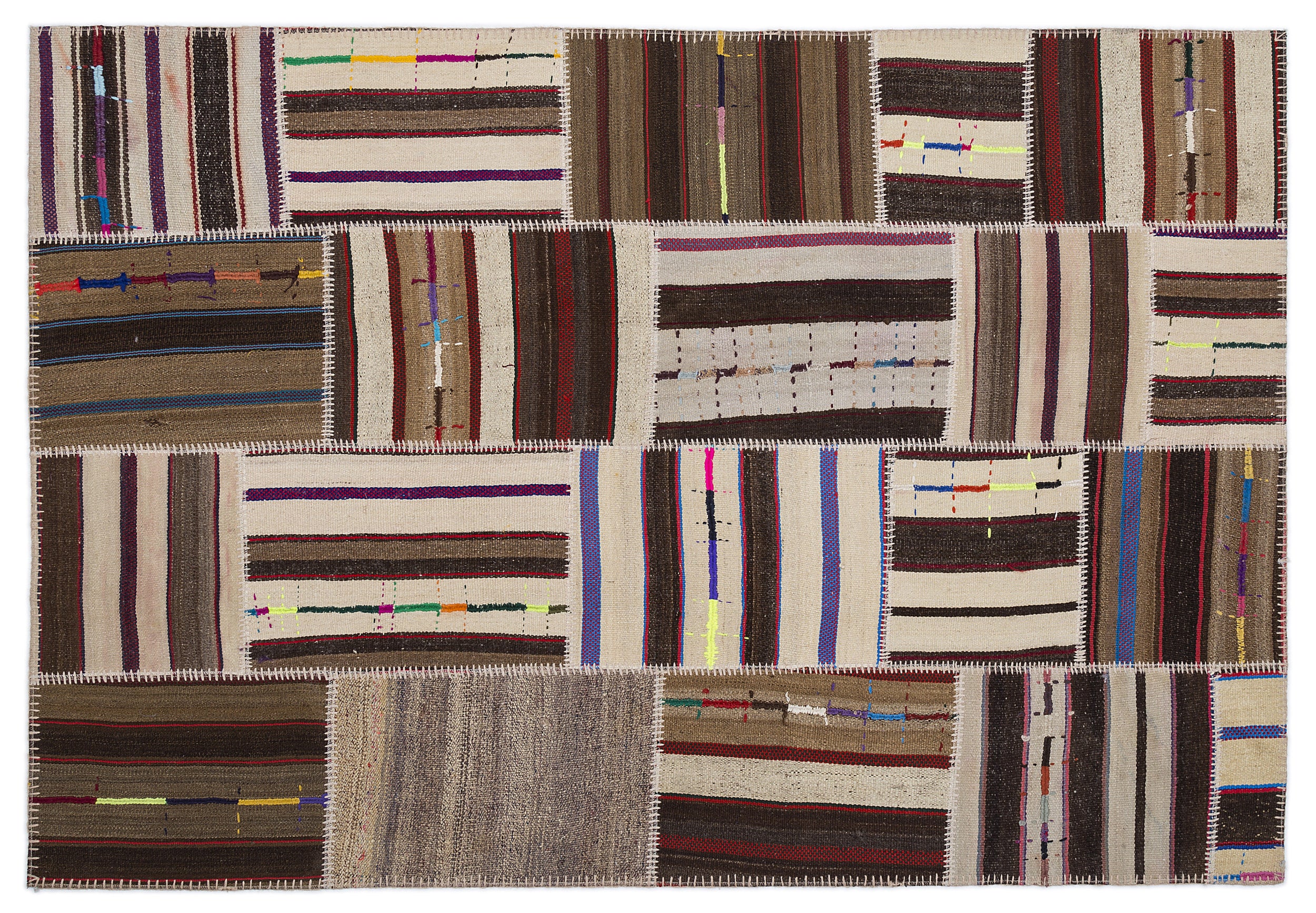 Striped Over Dyed Kilim Patchwork Unique Rug 5'3'' x 7'7'' ft 160 x 230 cm