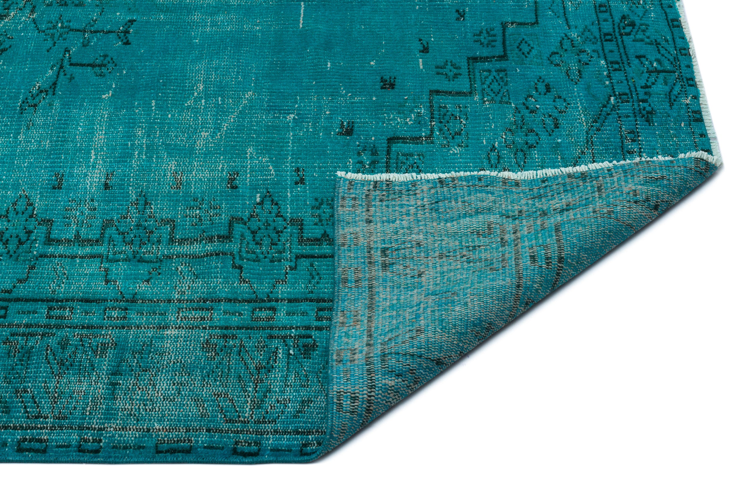 Turquoise  Over Dyed Vintage Rug 5'8'' x 8'6'' ft 173 x 258 cm
