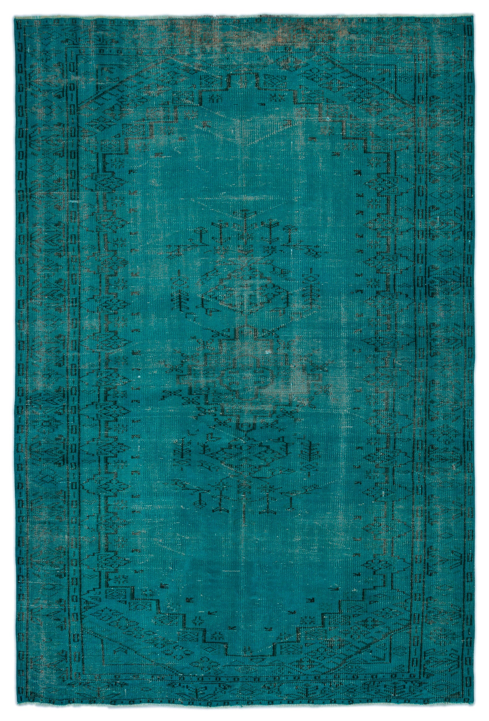 Turquoise  Over Dyed Vintage Rug 5'8'' x 8'6'' ft 173 x 258 cm