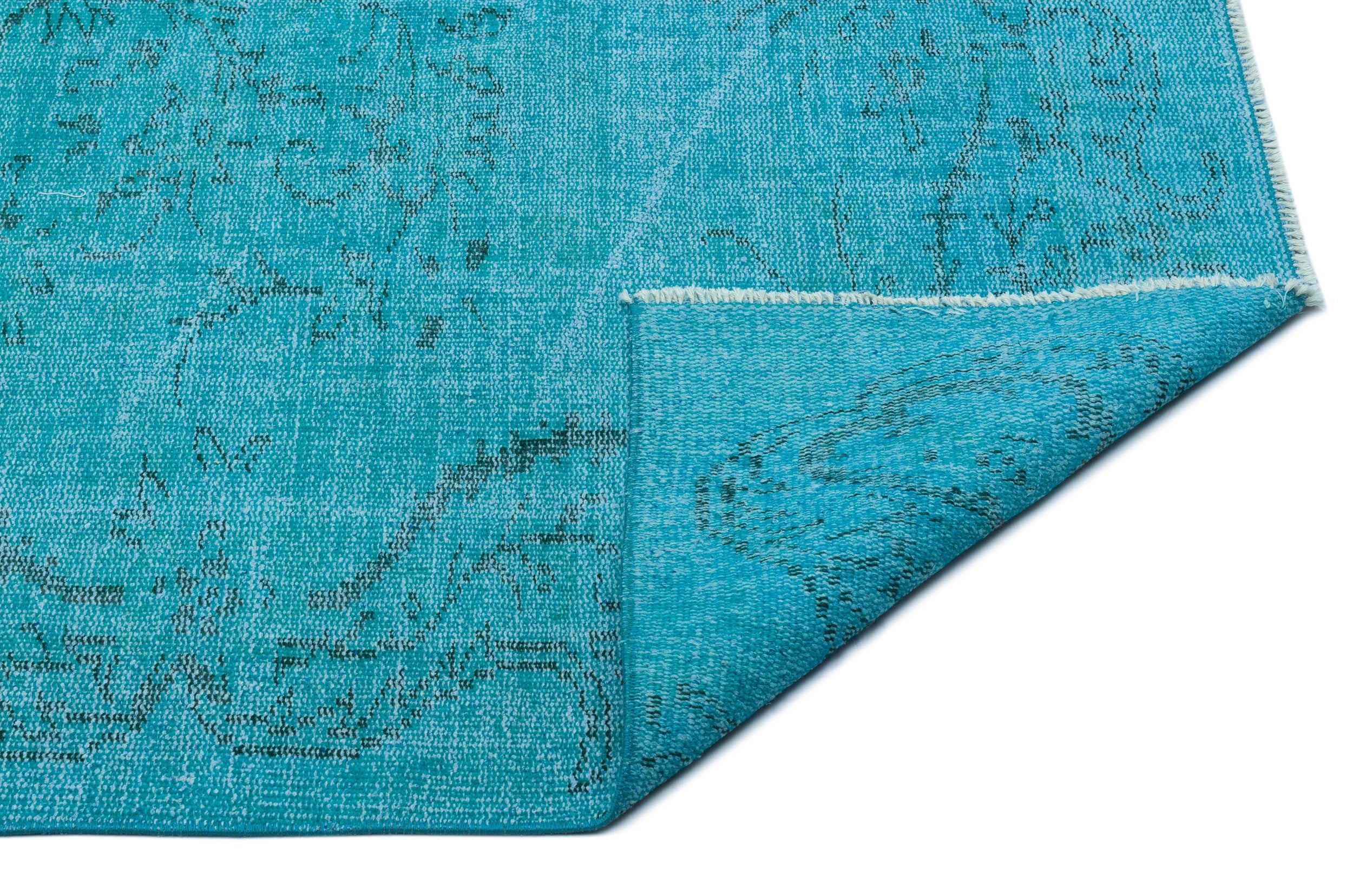 Turquoise  Over Dyed Vintage Rug 5'2'' x 8'4'' ft 158 x 255 cm