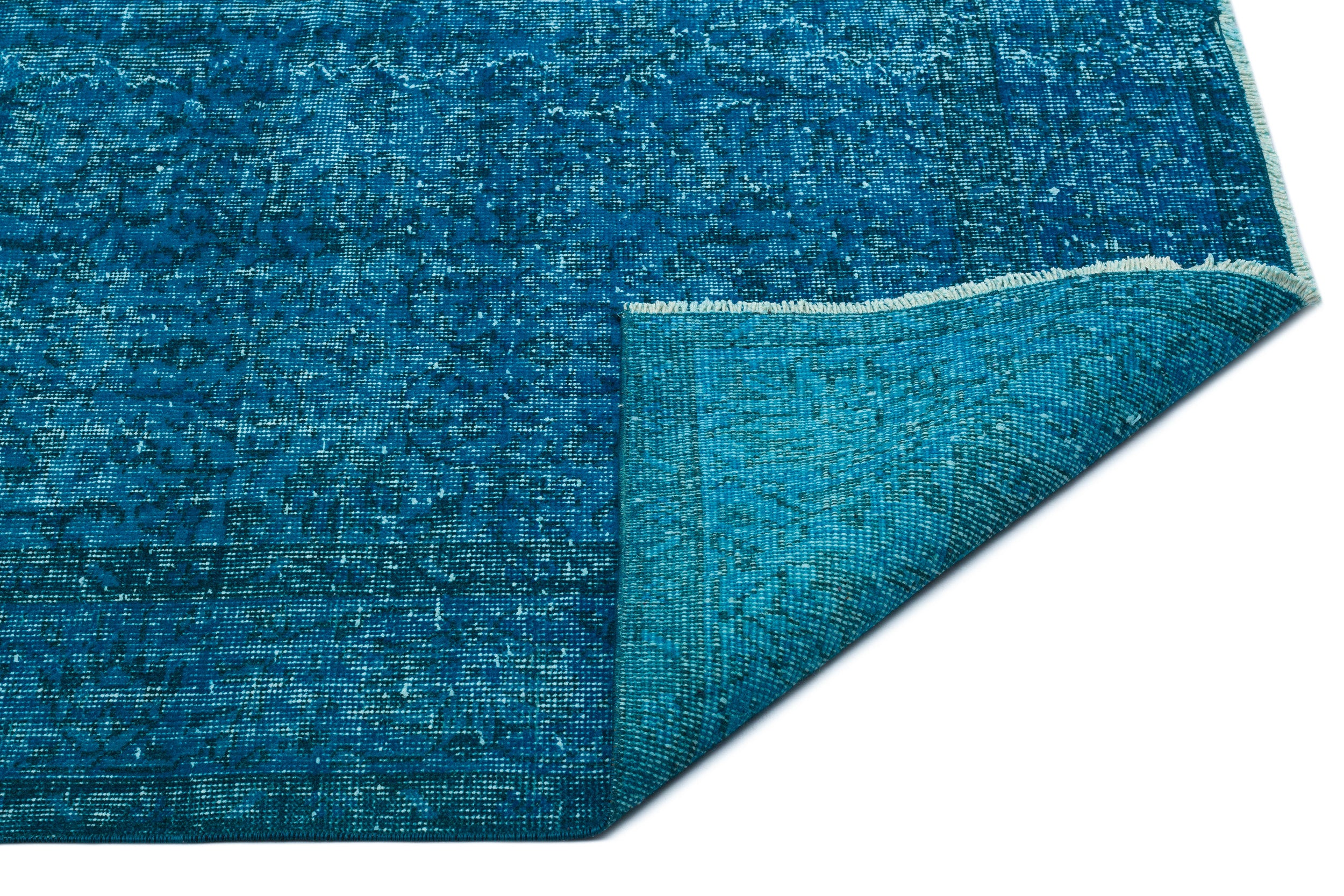Turquoise  Over Dyed Vintage Rug 5'4'' x 9'1'' ft 162 x 276 cm