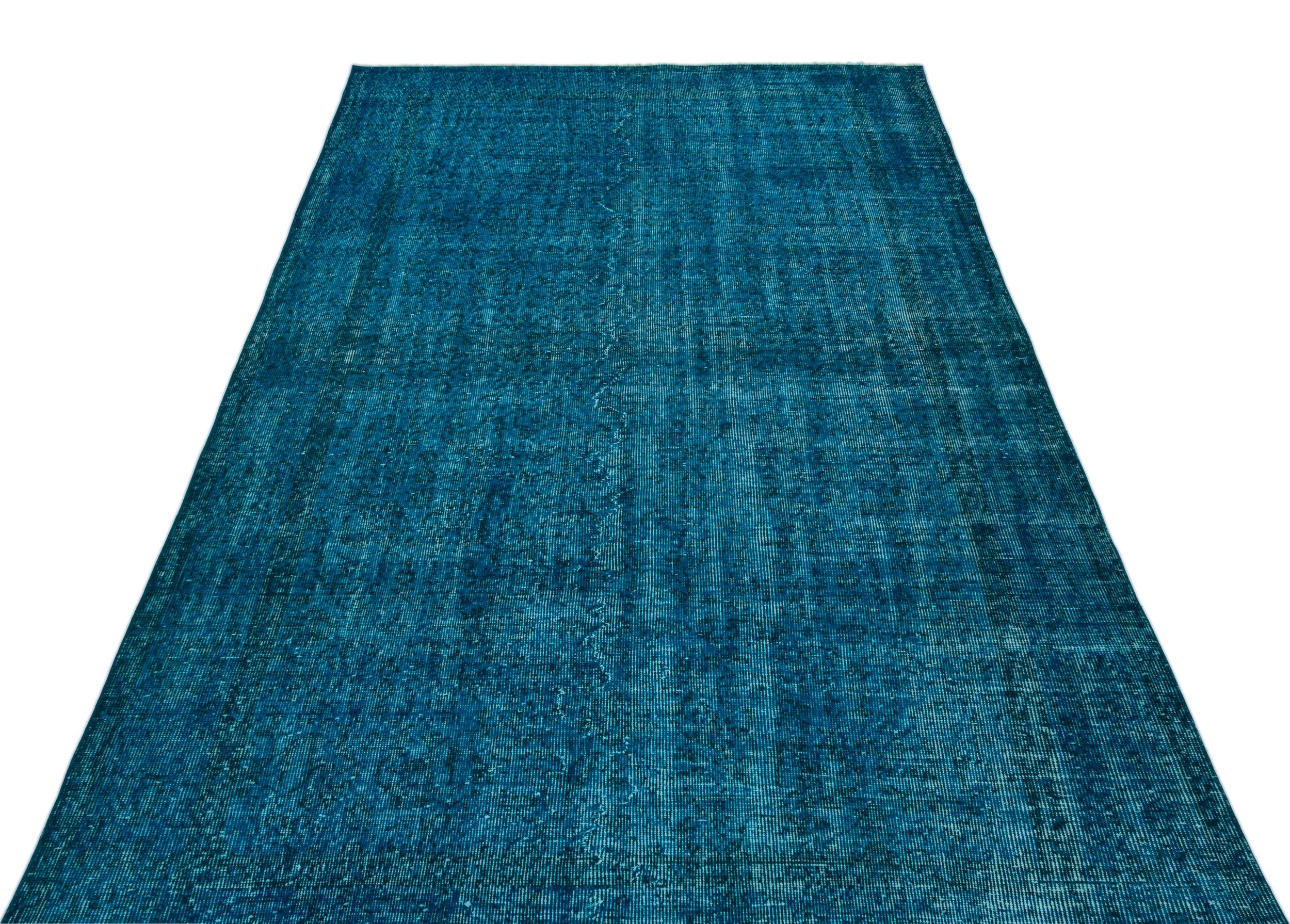 Turquoise  Over Dyed Vintage Rug 5'4'' x 9'1'' ft 162 x 276 cm