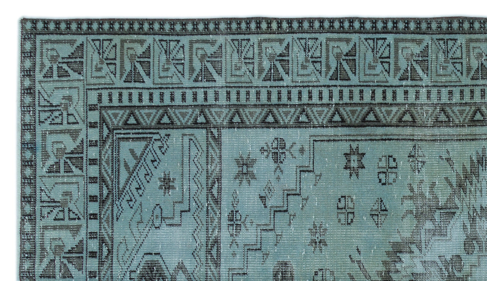 Blue Over Dyed Vintage Rug 5'2'' x 9'1'' ft 157 x 278 cm