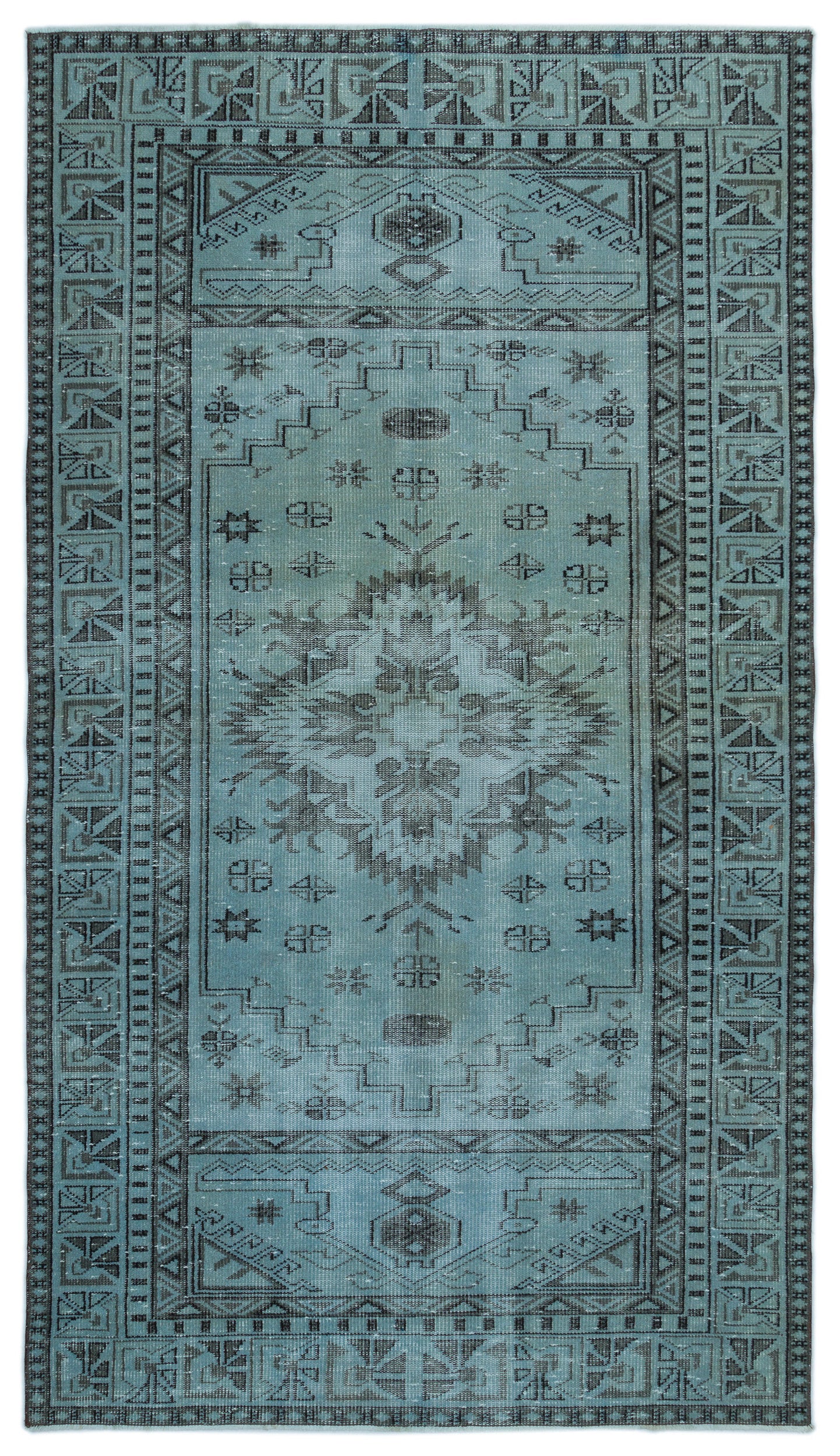 Blue Over Dyed Vintage Rug 5'2'' x 9'1'' ft 157 x 278 cm