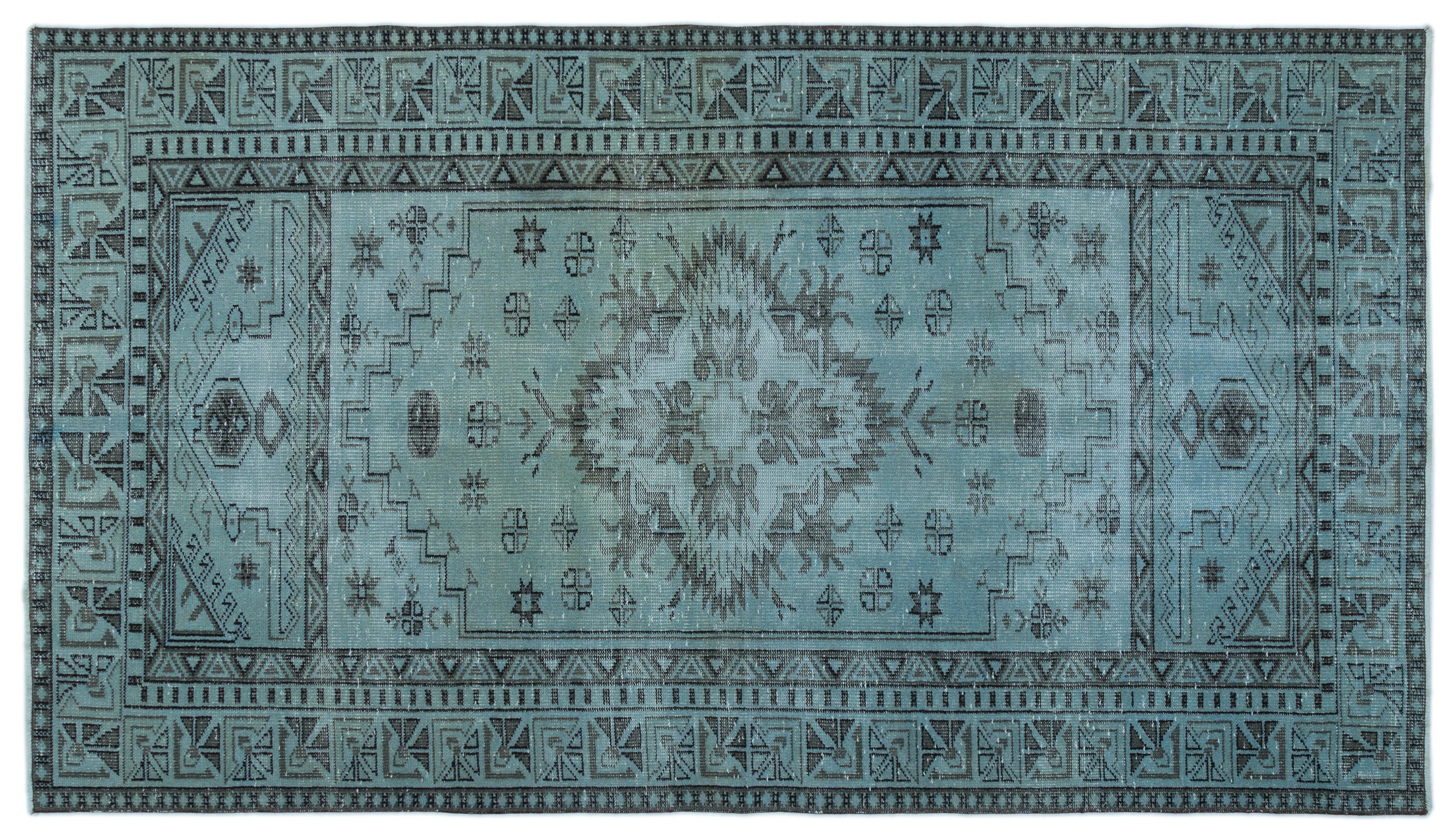 Blue Over Dyed Vintage Rug 5'2'' x 9'1'' ft 157 x 278 cm