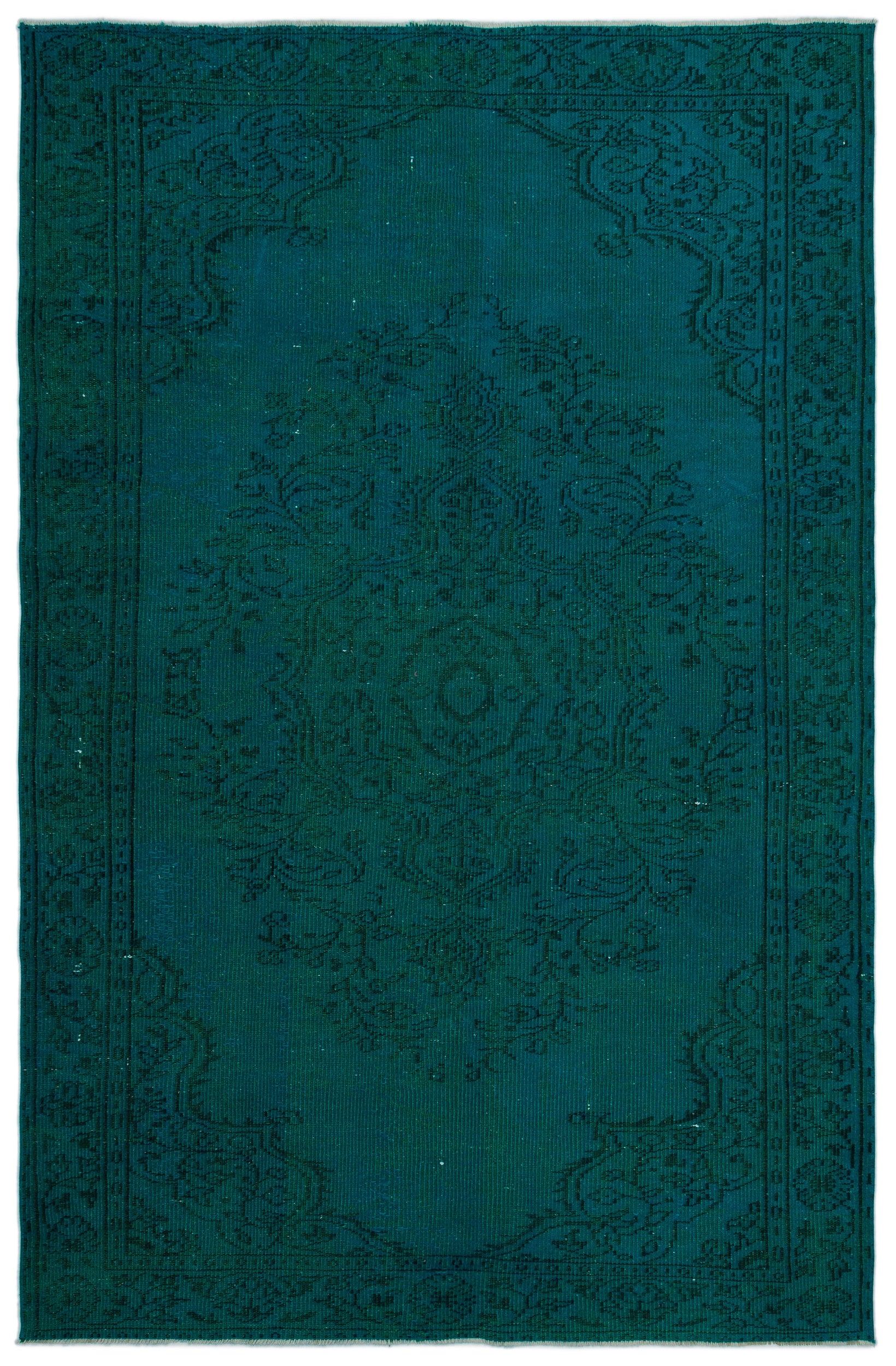 Turquoise  Over Dyed Vintage Rug 5'5'' x 8'6'' ft 164 x 259 cm