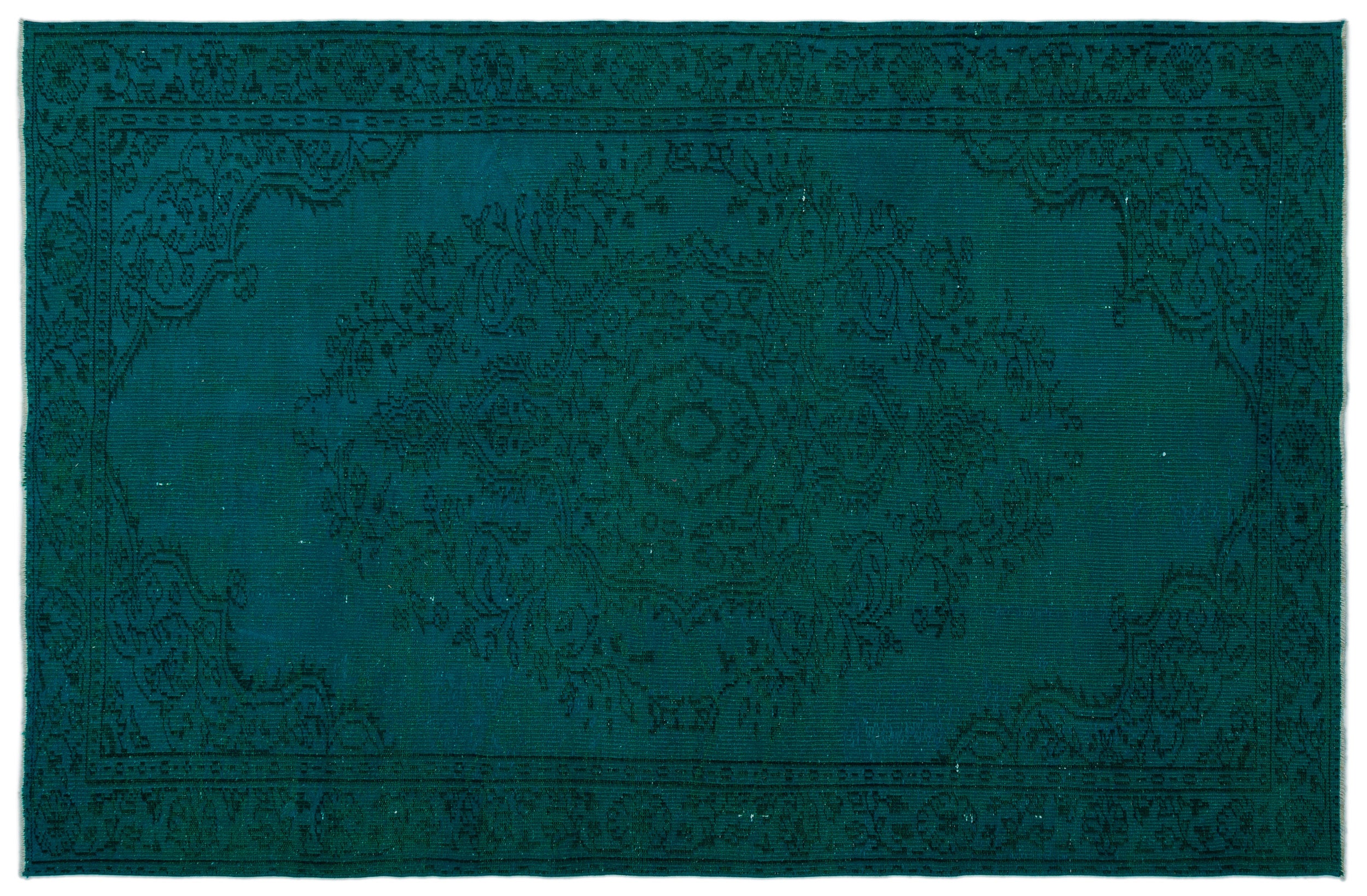 Turquoise  Over Dyed Vintage Rug 5'5'' x 8'6'' ft 164 x 259 cm
