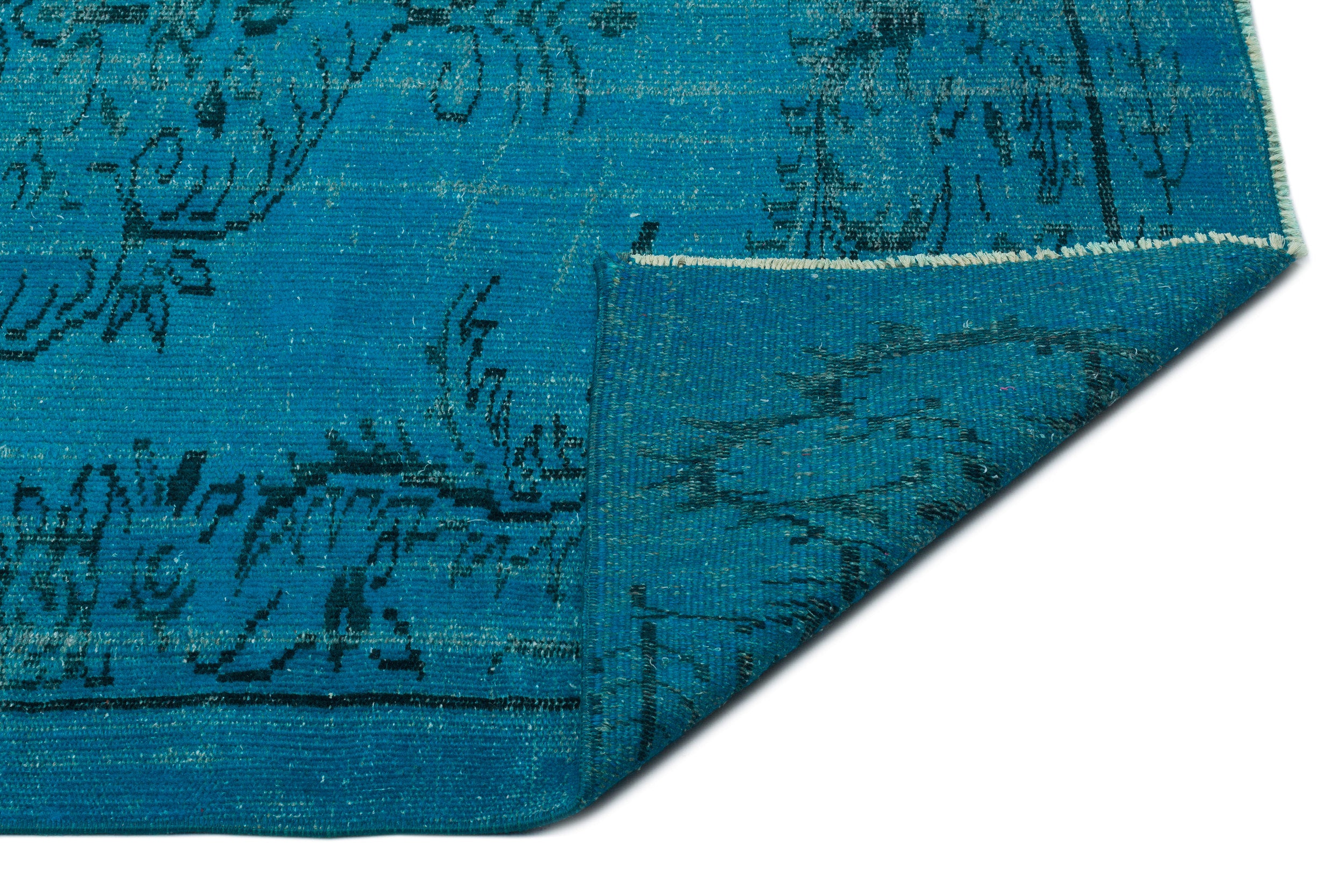 Turquoise  Over Dyed Vintage Rug 4'9'' x 8'9'' ft 144 x 266 cm