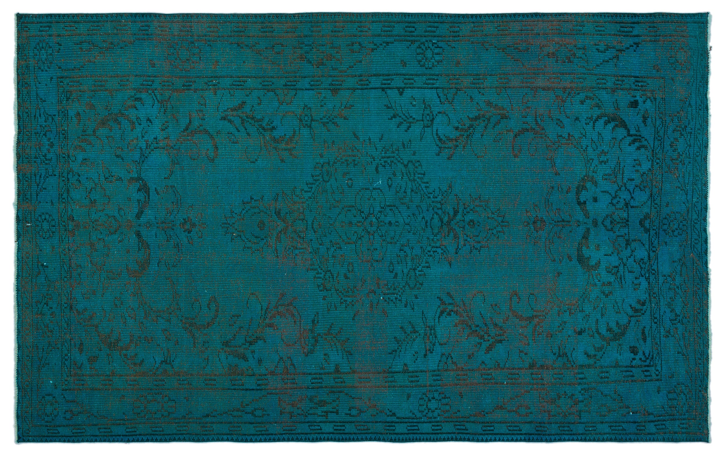 Turquoise  Over Dyed Vintage Rug 5'2'' x 8'4'' ft 157 x 253 cm