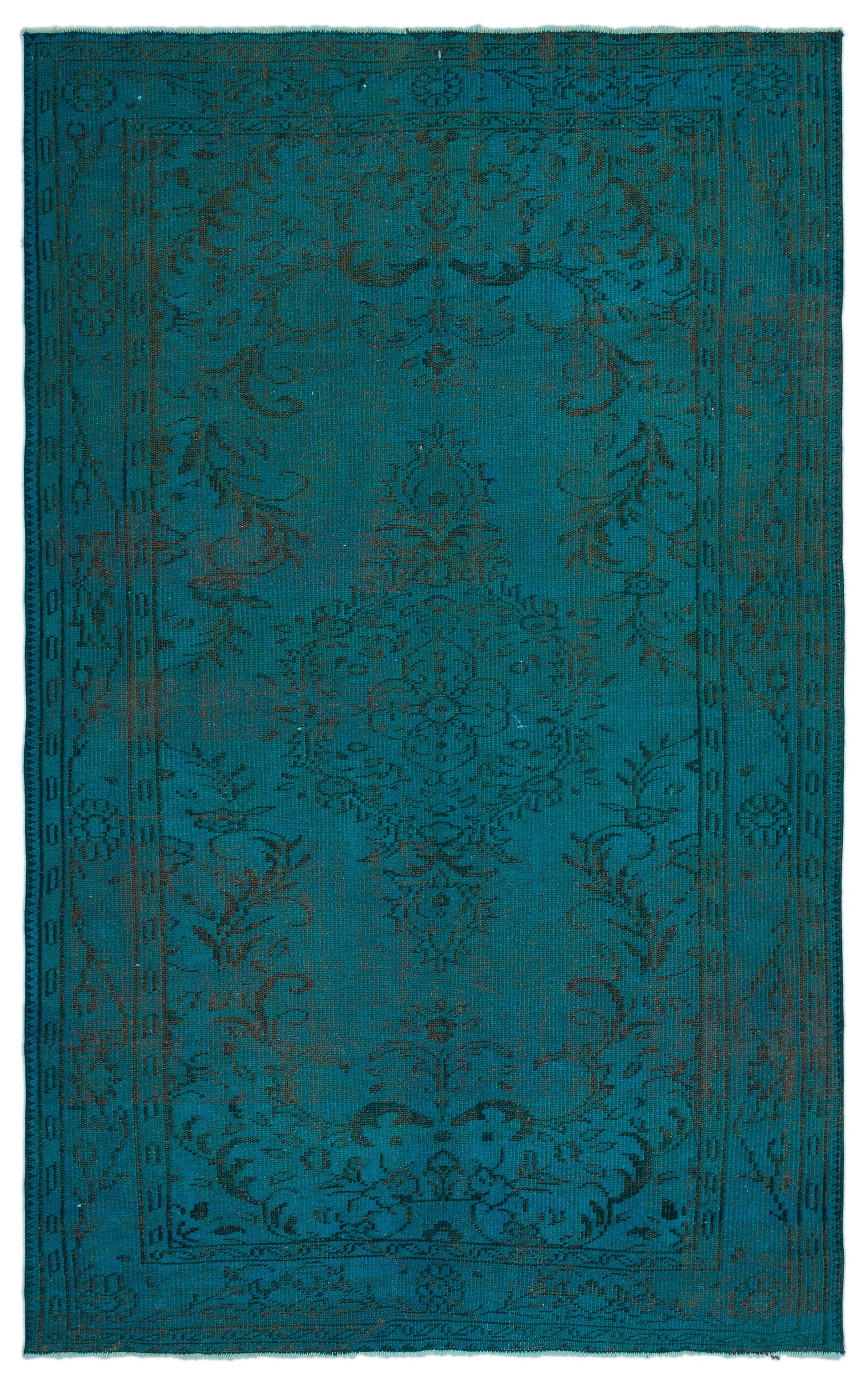 Turquoise  Over Dyed Vintage Rug 5'2'' x 8'4'' ft 157 x 253 cm