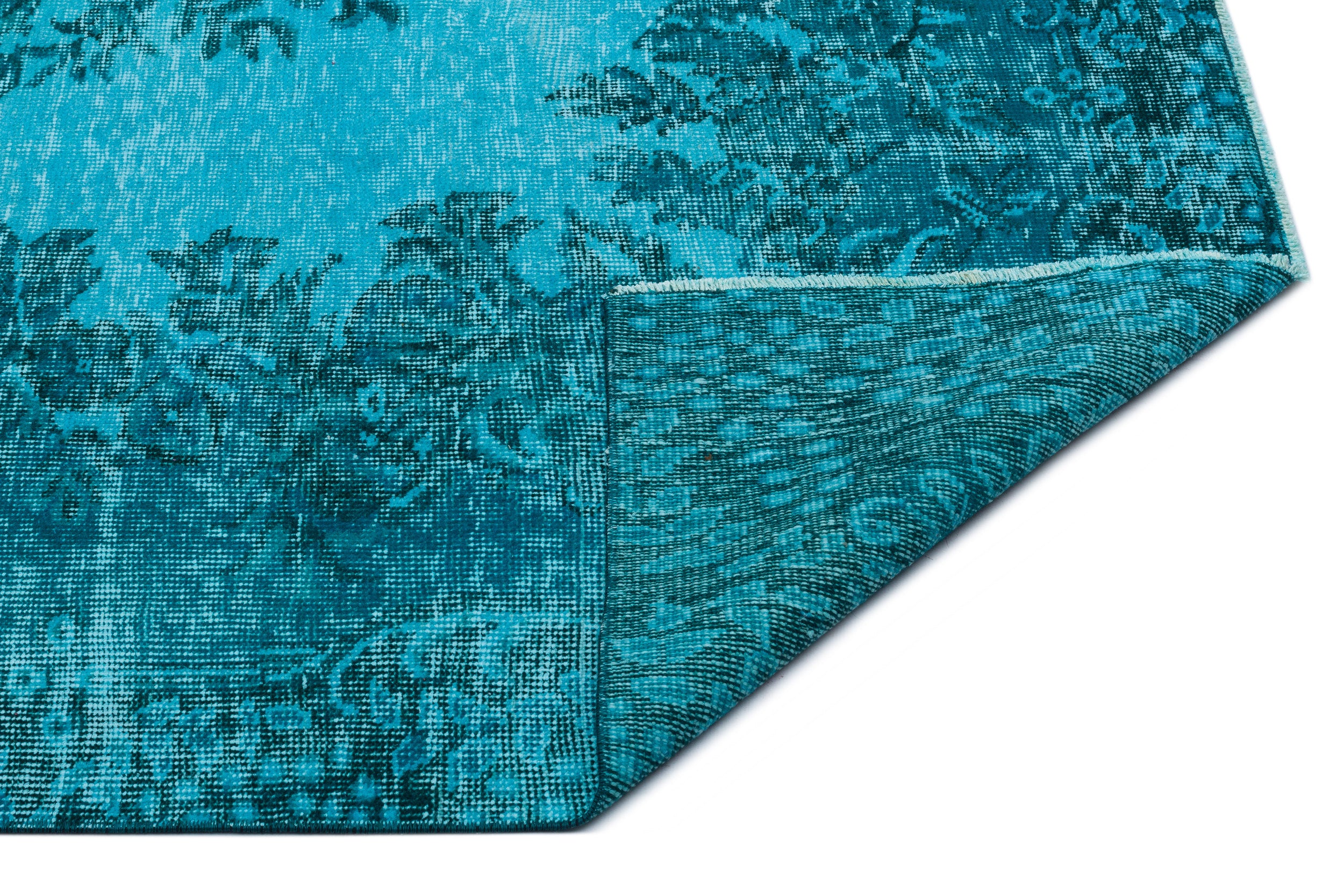 Turquoise  Over Dyed Vintage Rug 5'3'' x 8'11'' ft 160 x 271 cm