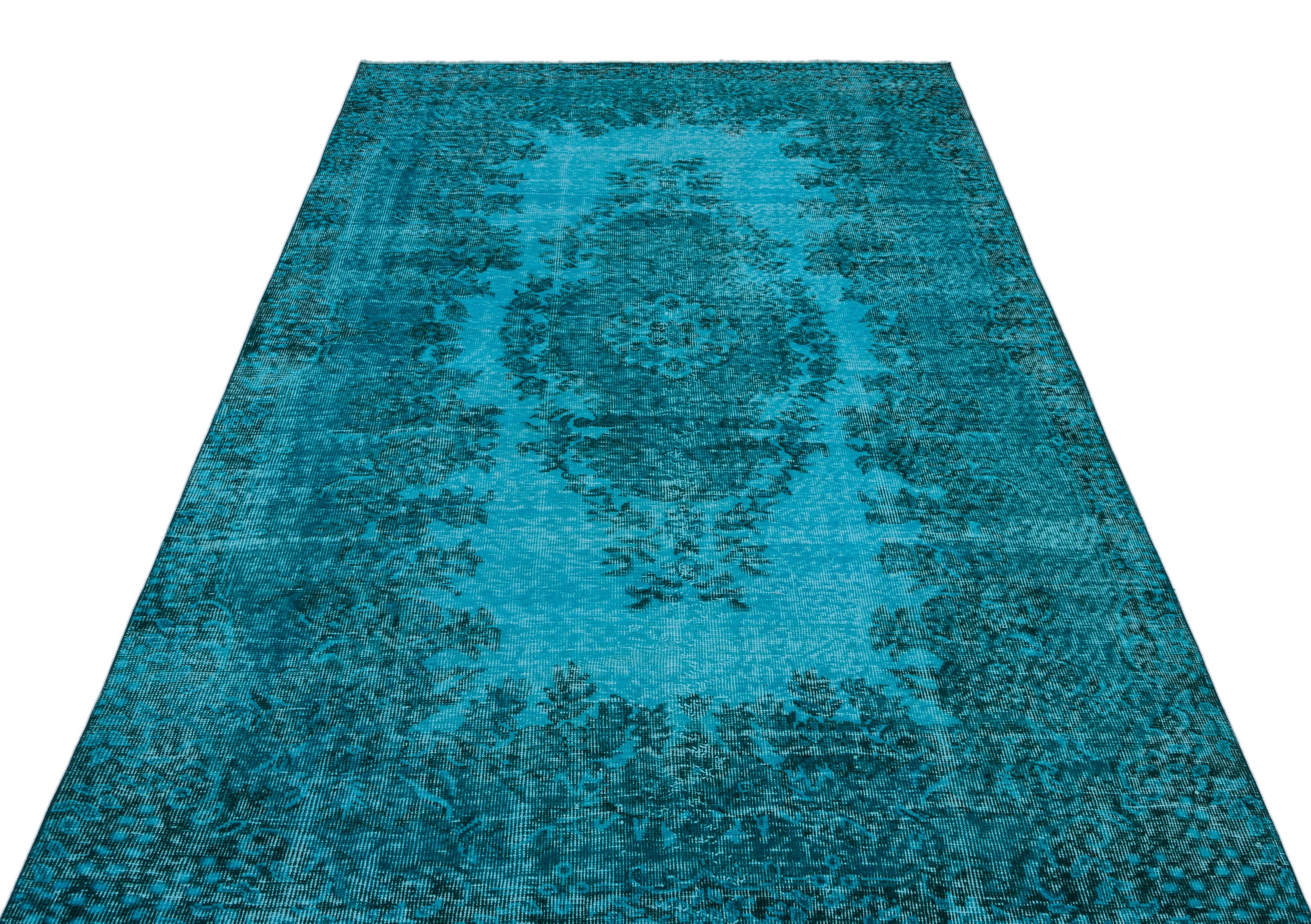 Turquoise  Over Dyed Vintage Rug 5'3'' x 8'11'' ft 160 x 271 cm