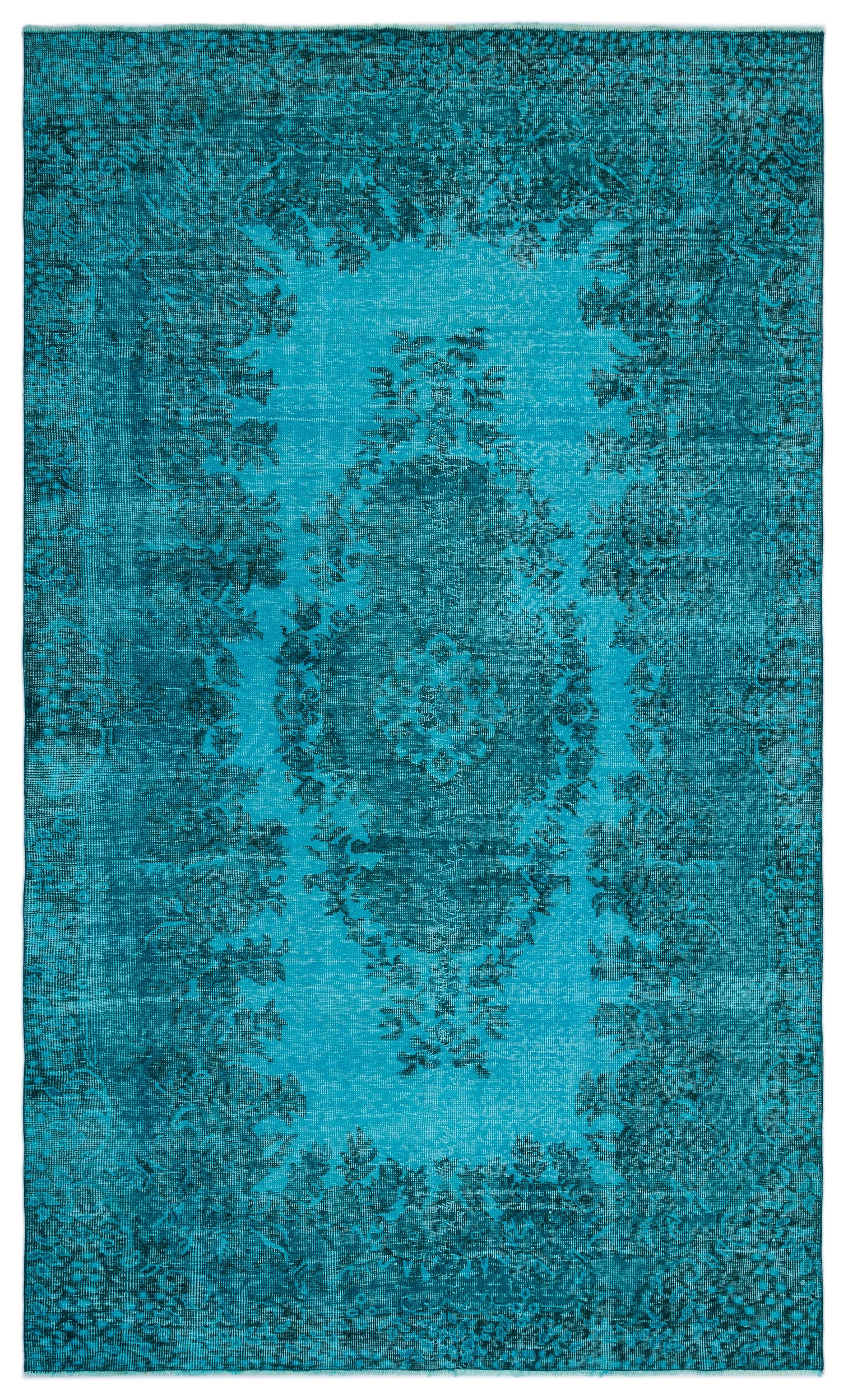 Turquoise  Over Dyed Vintage Rug 5'3'' x 8'11'' ft 160 x 271 cm