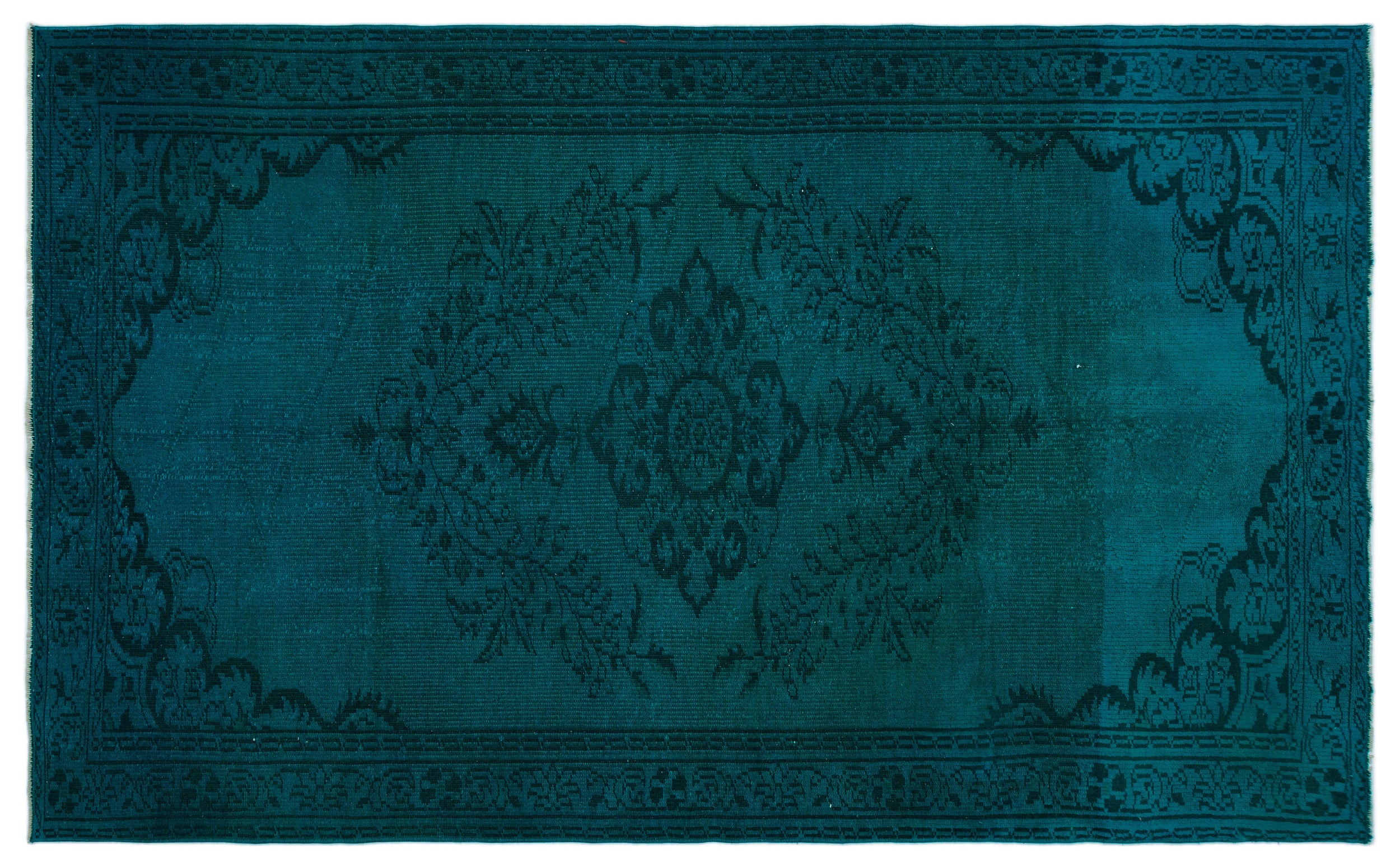 Turquoise  Over Dyed Vintage Rug 5'5'' x 8'8'' ft 165 x 265 cm