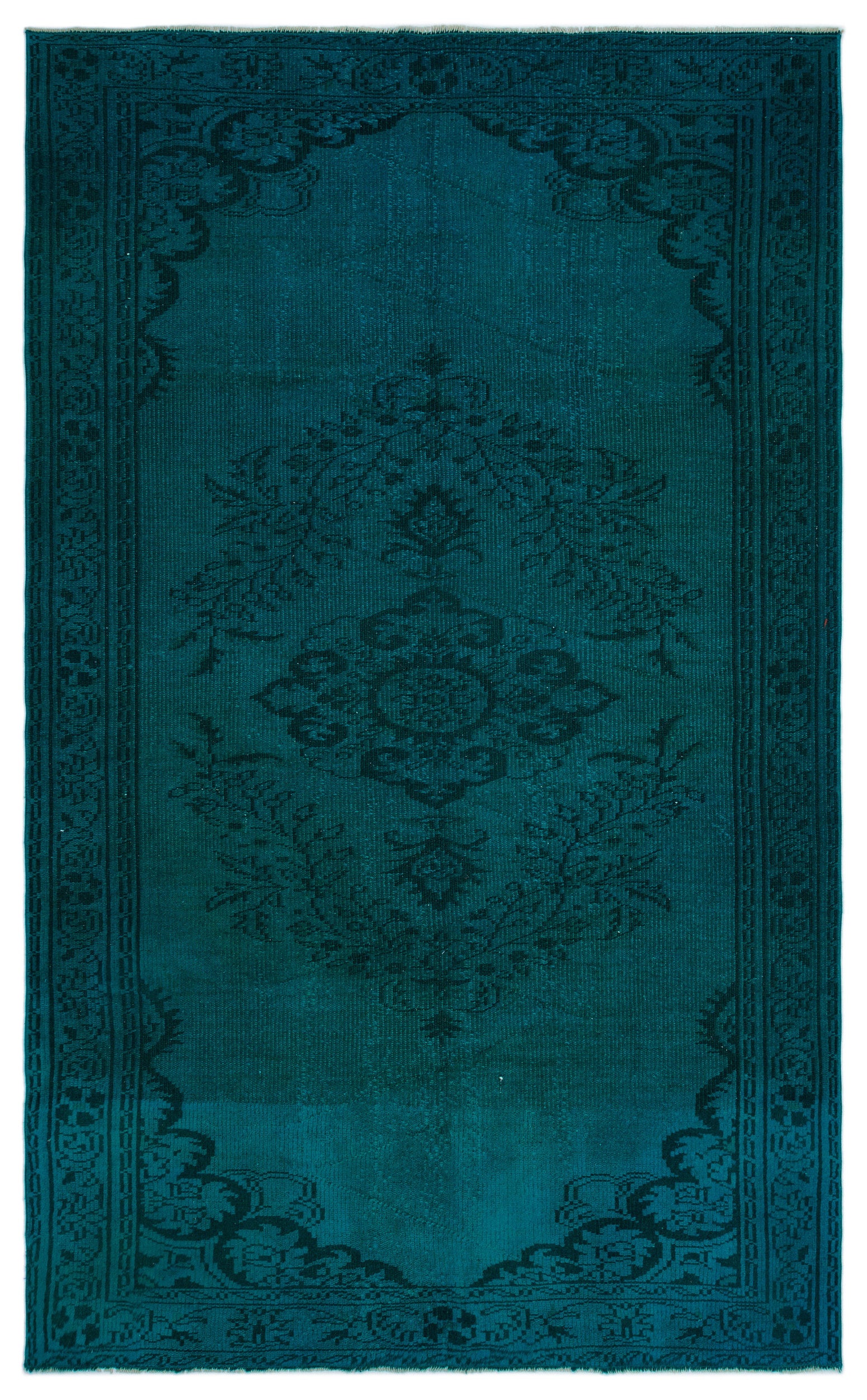 Turquoise  Over Dyed Vintage Rug 5'5'' x 8'8'' ft 165 x 265 cm