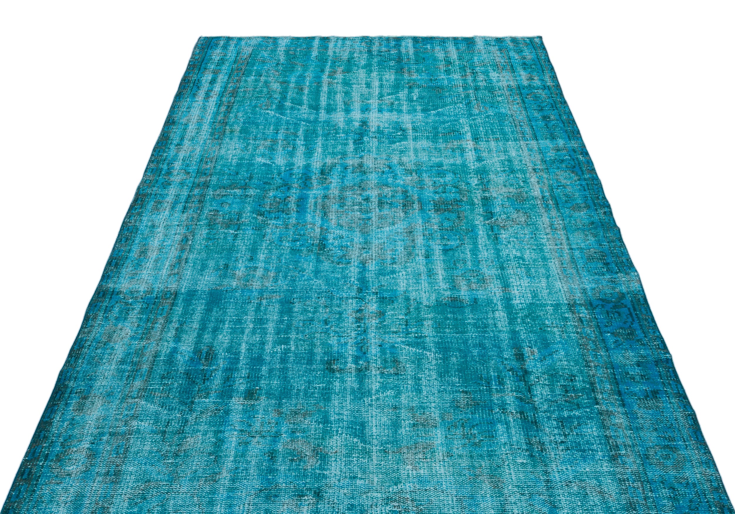 Turquoise  Over Dyed Vintage Rug 5'1'' x 8'10'' ft 156 x 268 cm