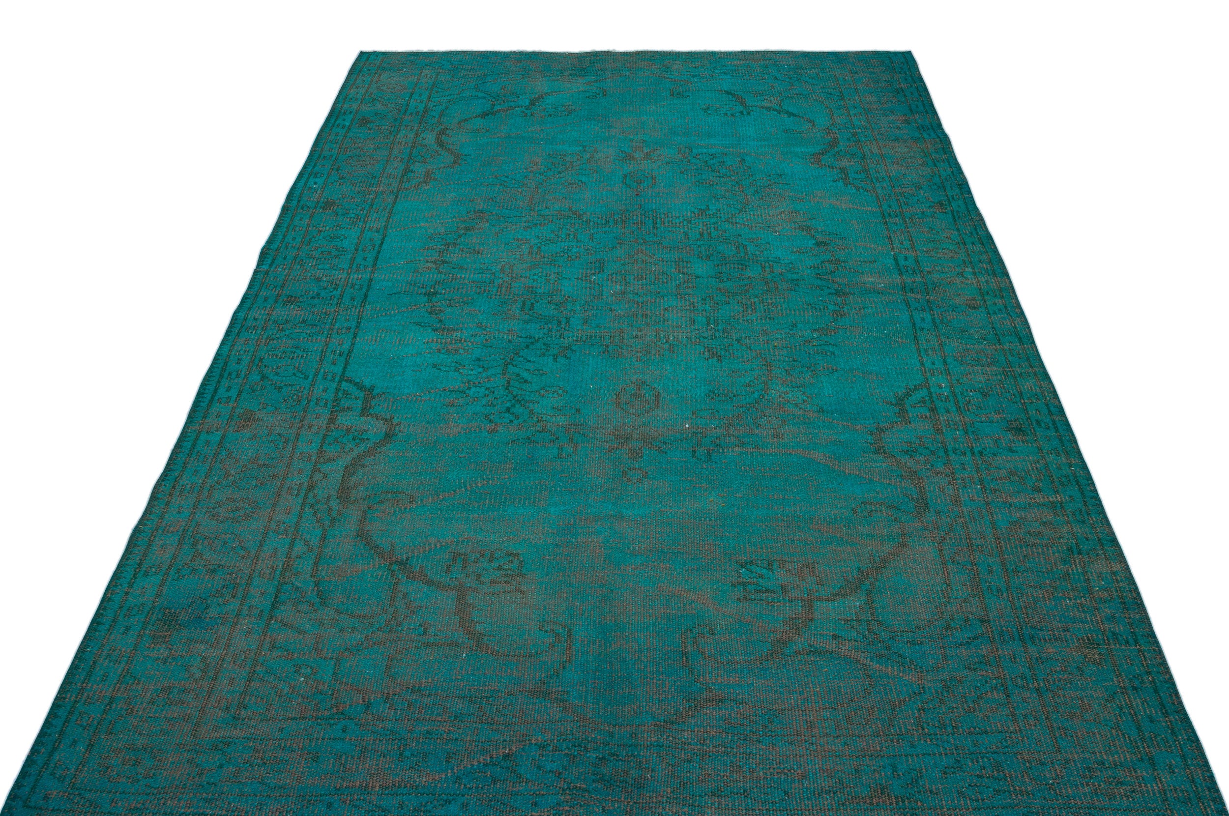 Turquoise  Over Dyed Vintage Rug 5'4'' x 8'6'' ft 163 x 260 cm