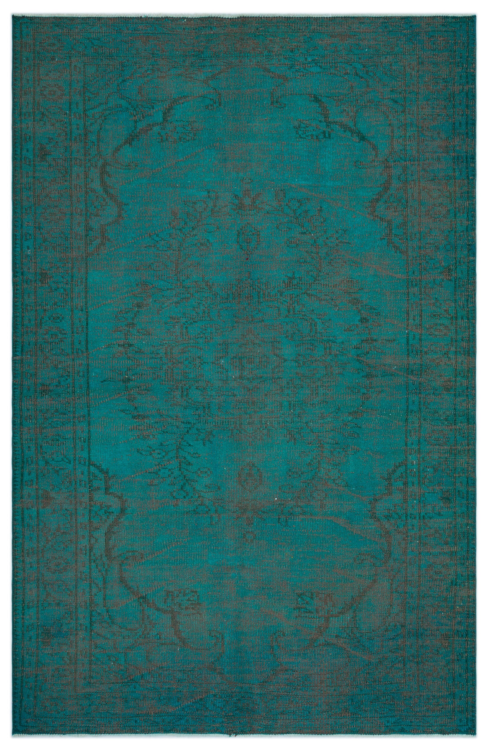 Turquoise  Over Dyed Vintage Rug 5'4'' x 8'6'' ft 163 x 260 cm