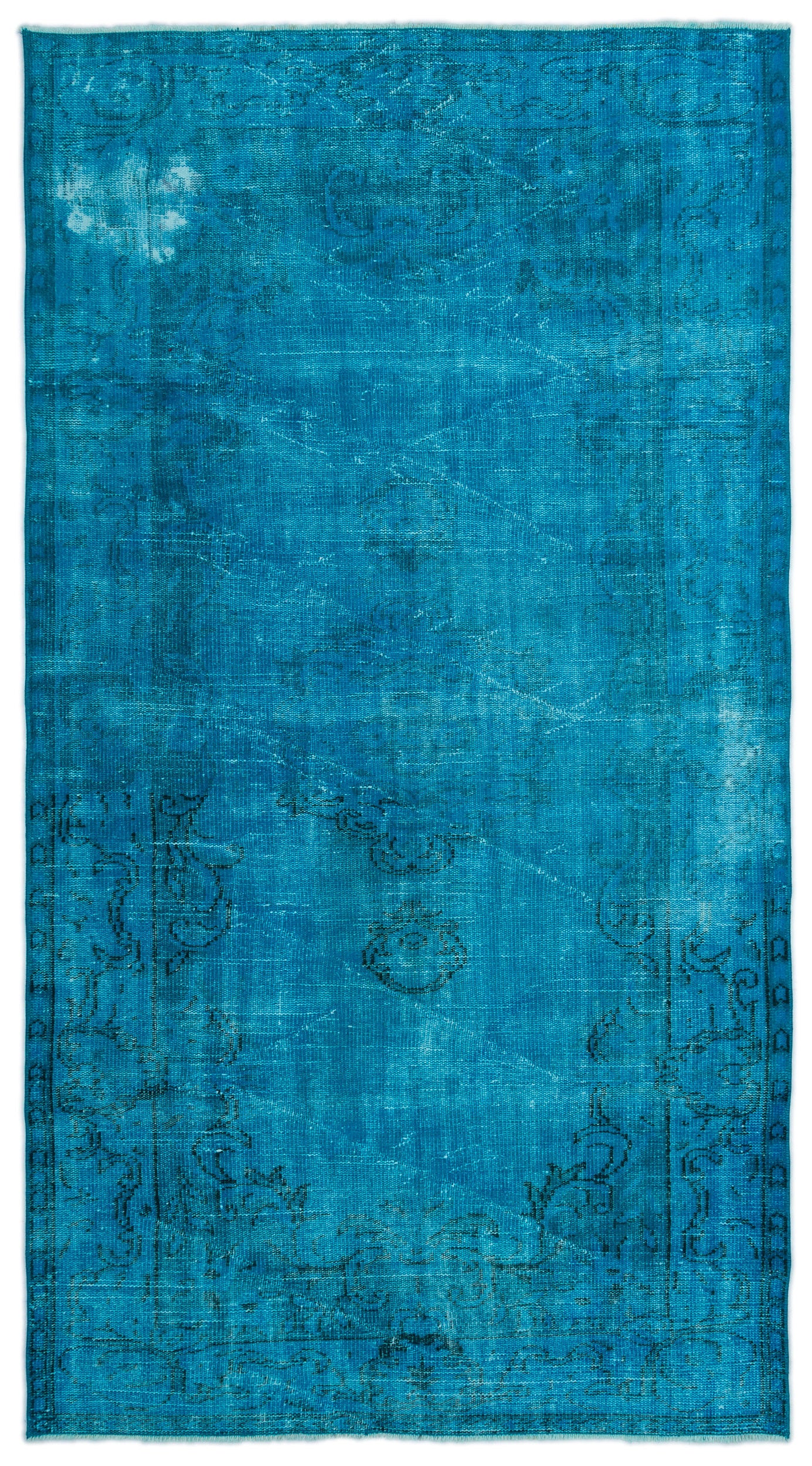 Turquoise  Over Dyed Vintage Rug 4'9'' x 8'8'' ft 145 x 265 cm