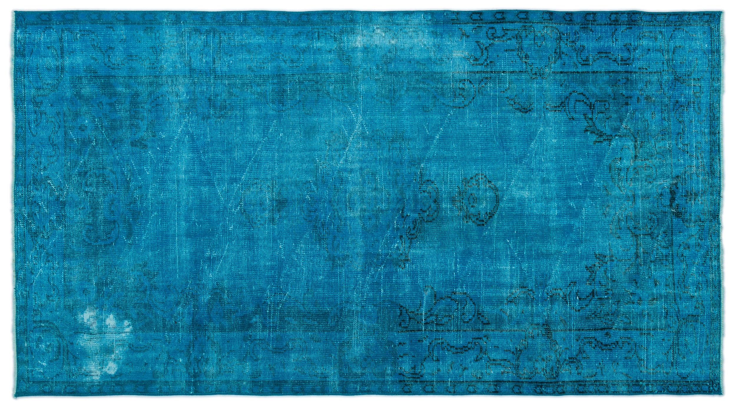 Turquoise  Over Dyed Vintage Rug 4'9'' x 8'8'' ft 145 x 265 cm
