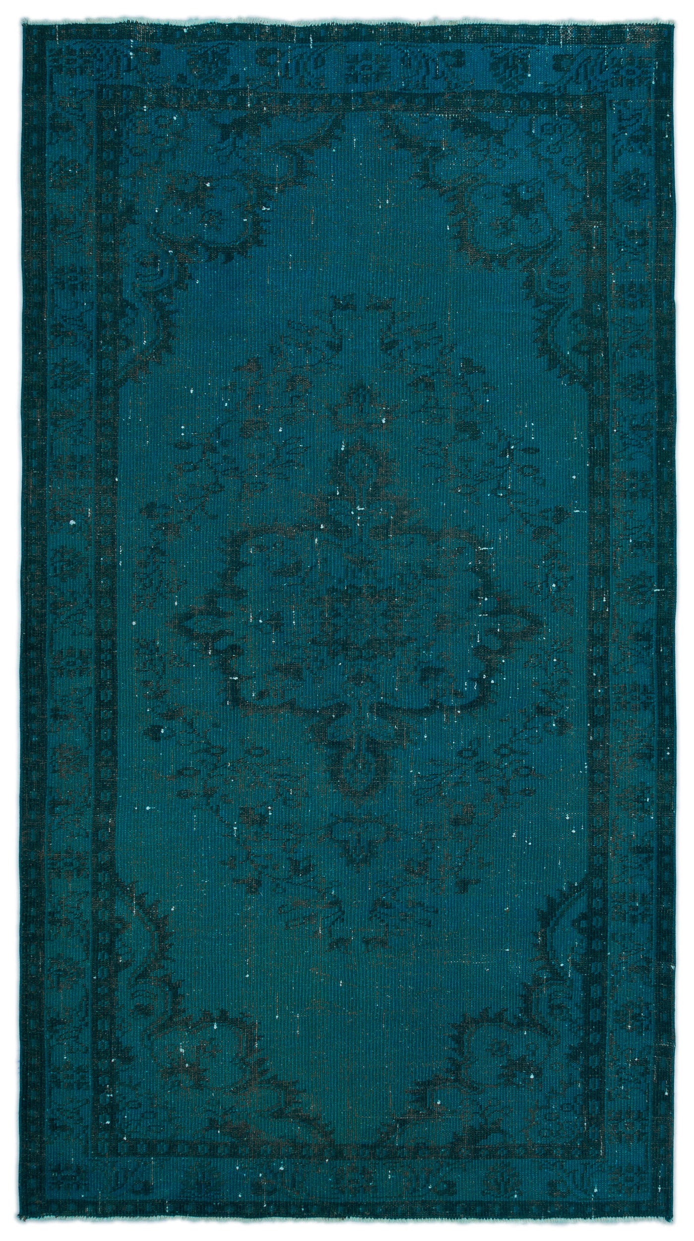Turquoise  Over Dyed Vintage Rug 4'11'' x 8'11'' ft 150 x 272 cm