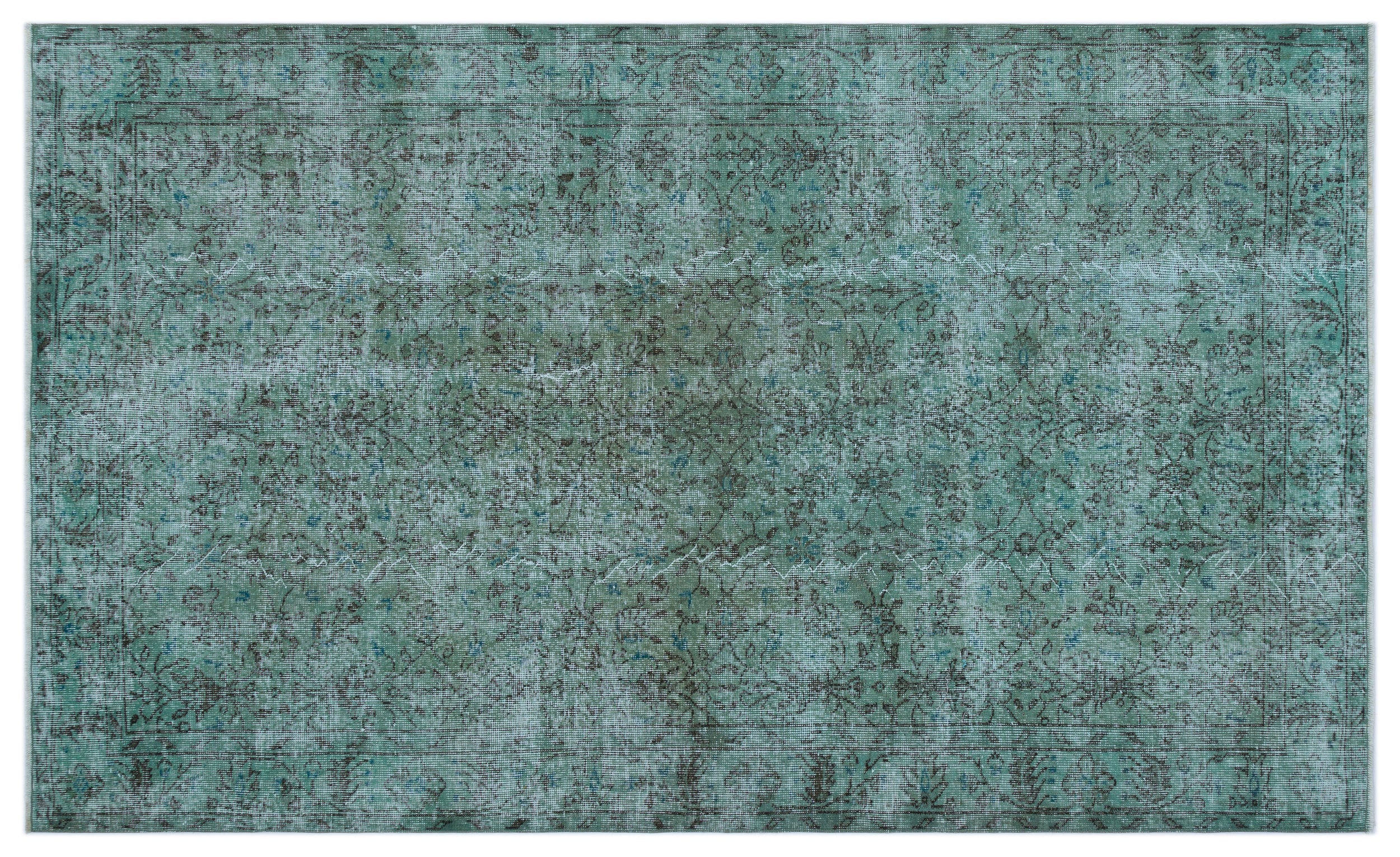 Turquoise  Over Dyed Vintage Rug 5'3'' x 8'9'' ft 159 x 266 cm