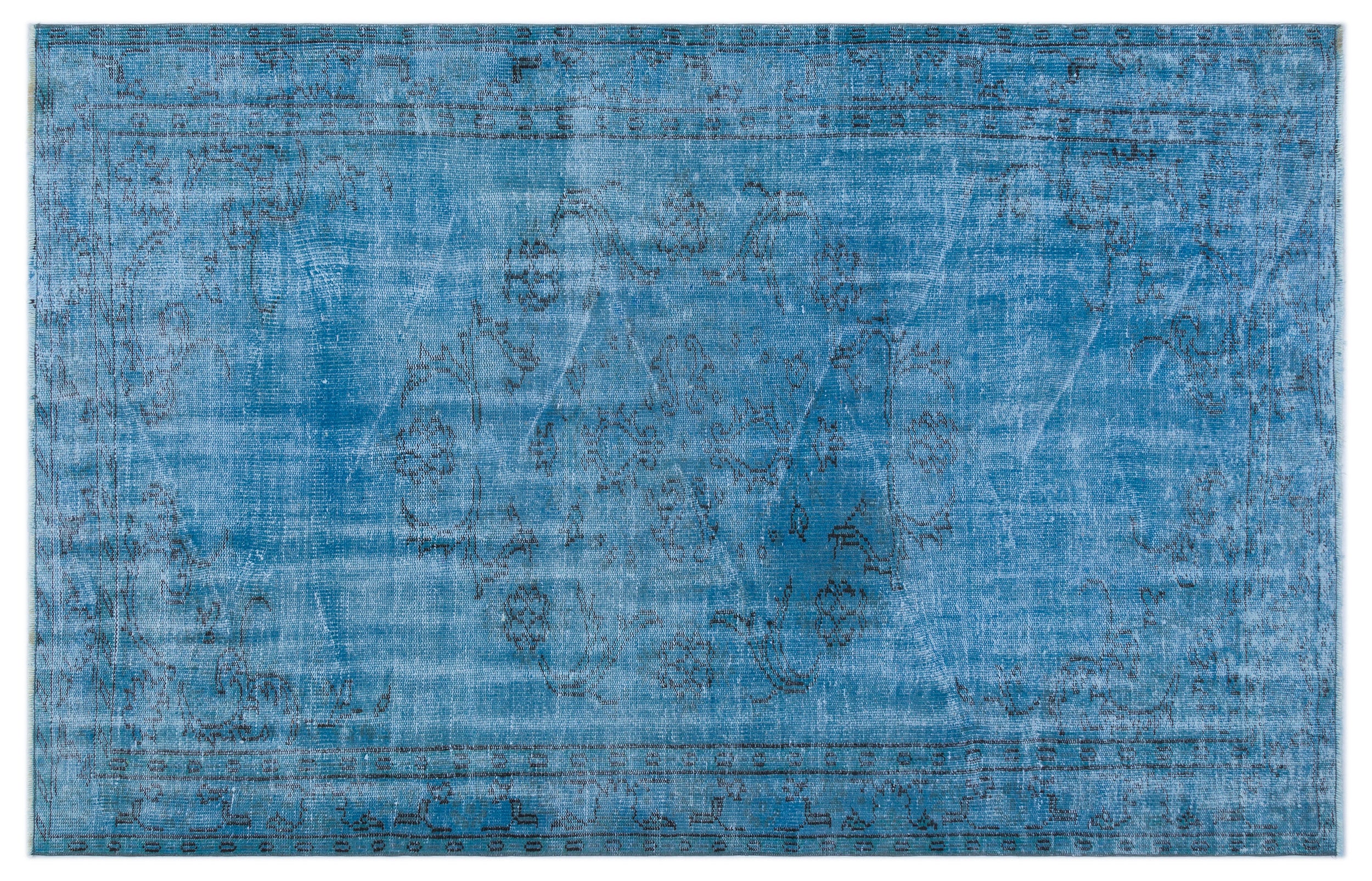 Turquoise  Over Dyed Vintage Rug 4'10'' x 7'9'' ft 147 x 235 cm