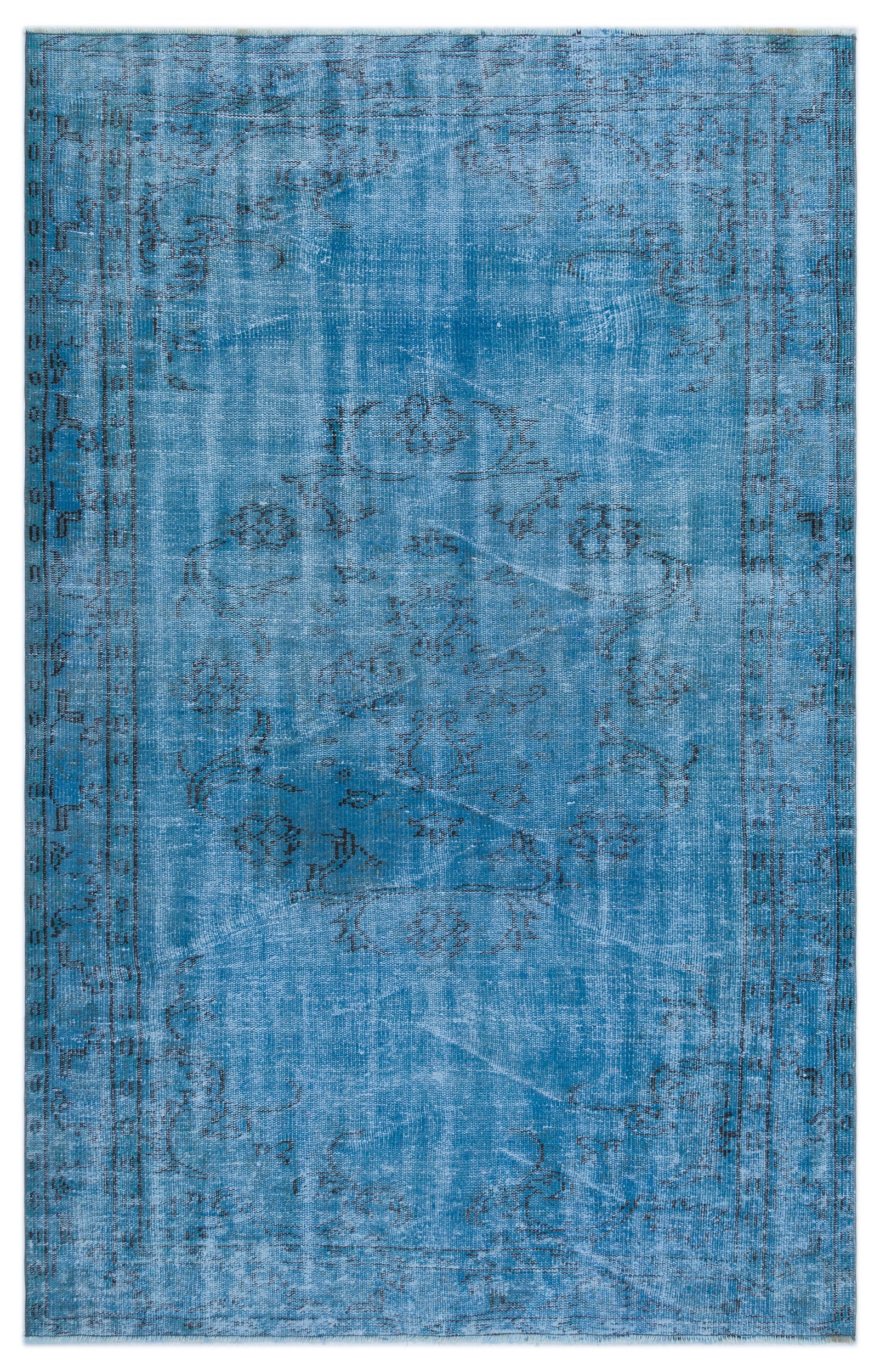 Turquoise  Over Dyed Vintage Rug 4'10'' x 7'9'' ft 147 x 235 cm