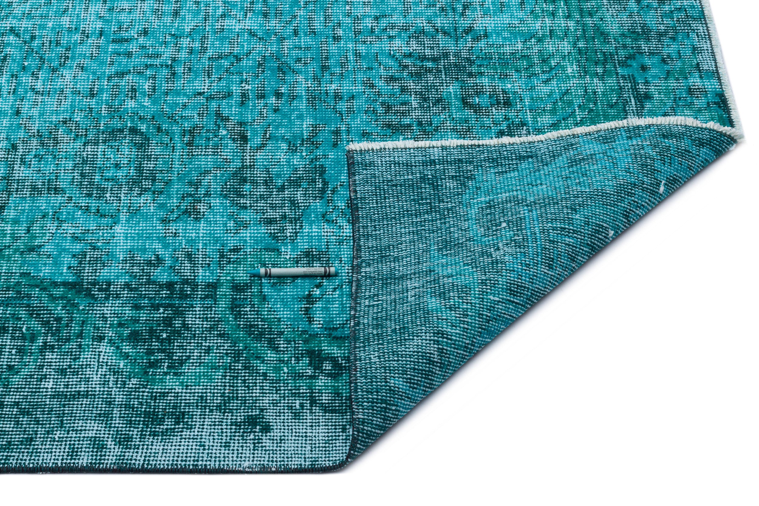 Turquoise  Over Dyed Vintage Rug 5'7'' x 8'7'' ft 169 x 261 cm