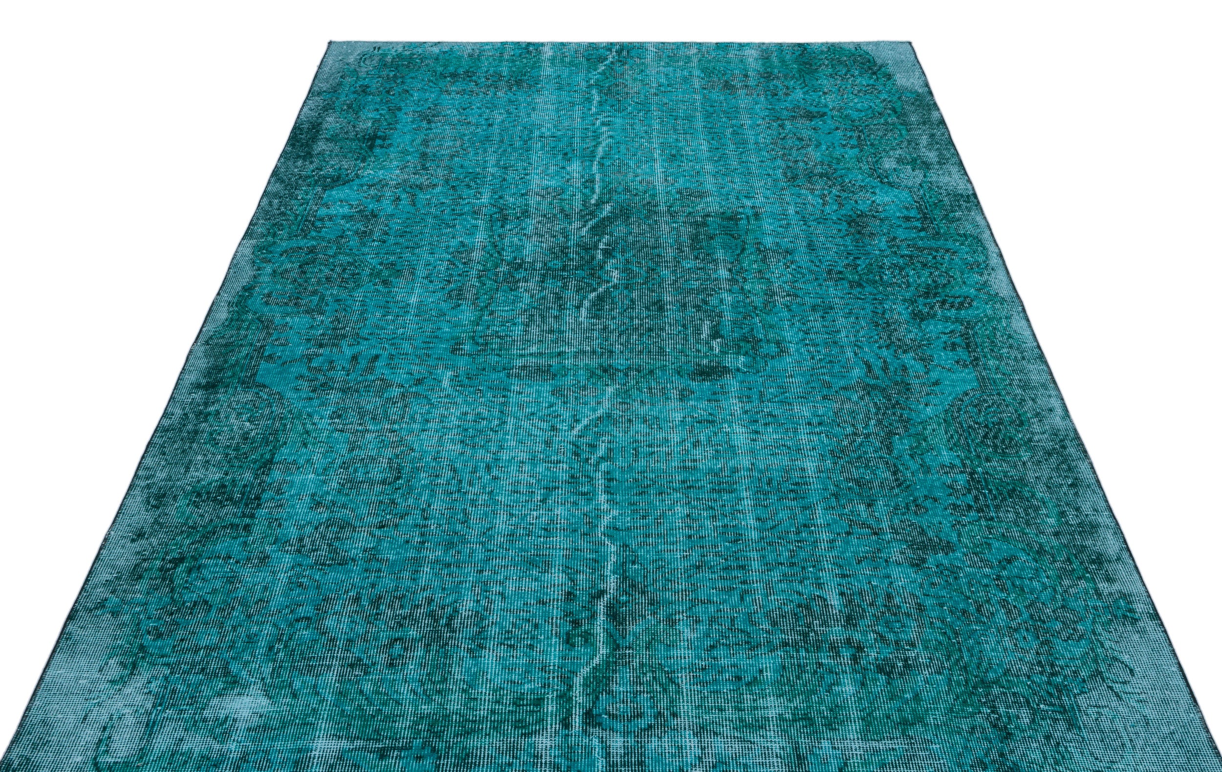 Turquoise  Over Dyed Vintage Rug 5'7'' x 8'7'' ft 169 x 261 cm
