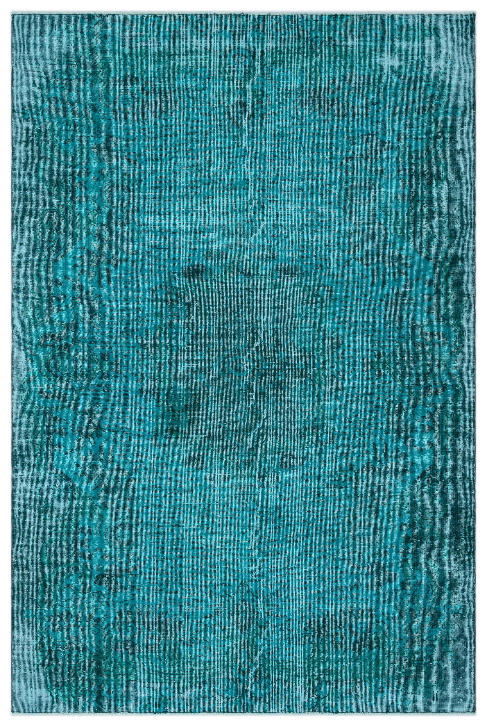 Turquoise  Over Dyed Vintage Rug 5'7'' x 8'7'' ft 169 x 261 cm