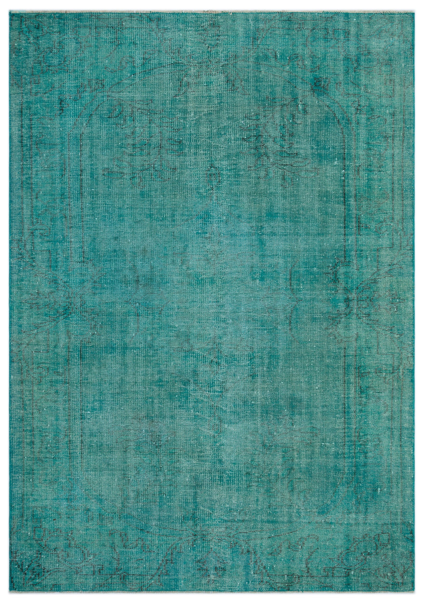 Turquoise  Over Dyed Vintage Rug 5'8'' x 8'0'' ft 172 x 244 cm