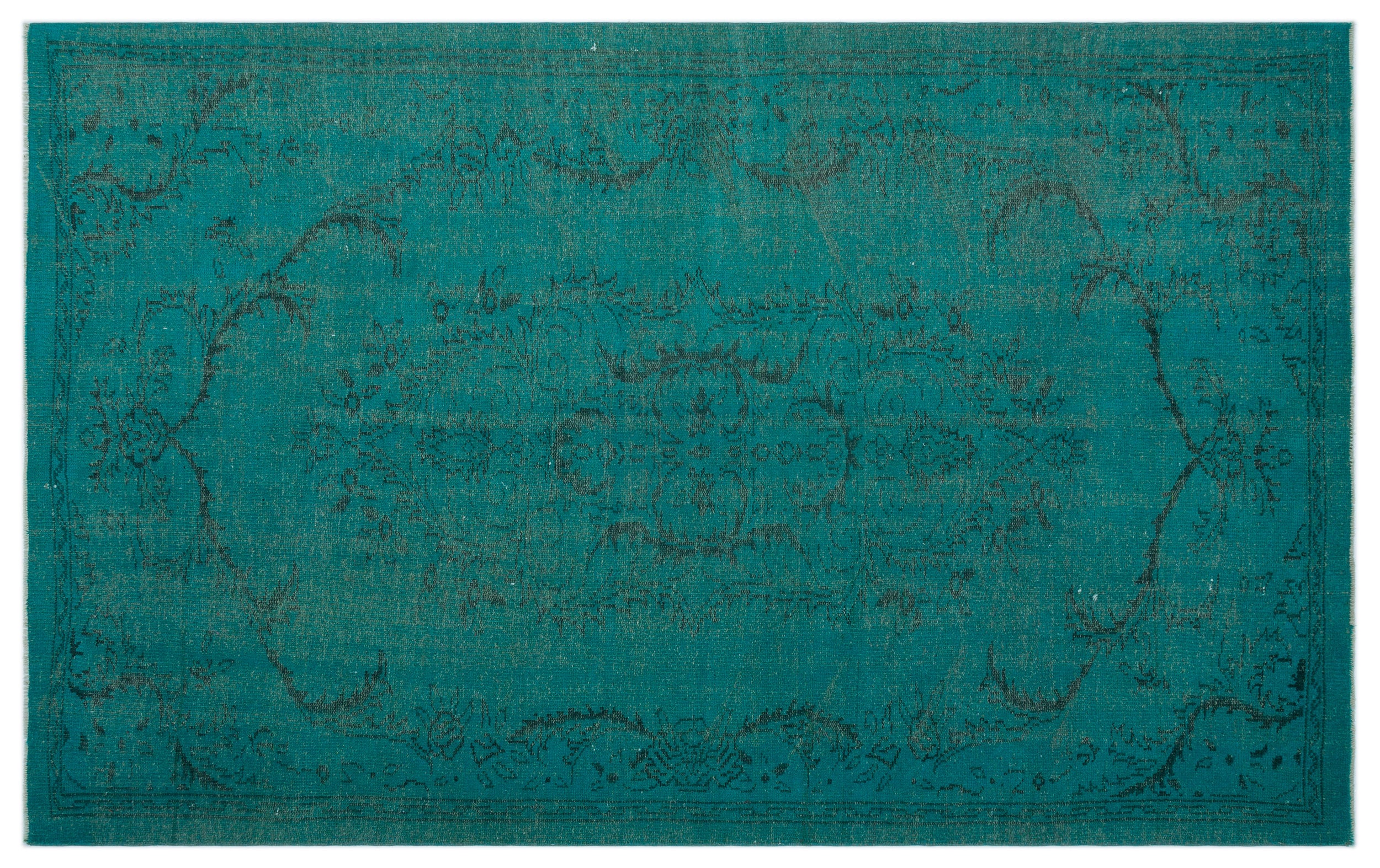 Turquoise  Over Dyed Vintage Rug 5'5'' x 8'8'' ft 164 x 265 cm