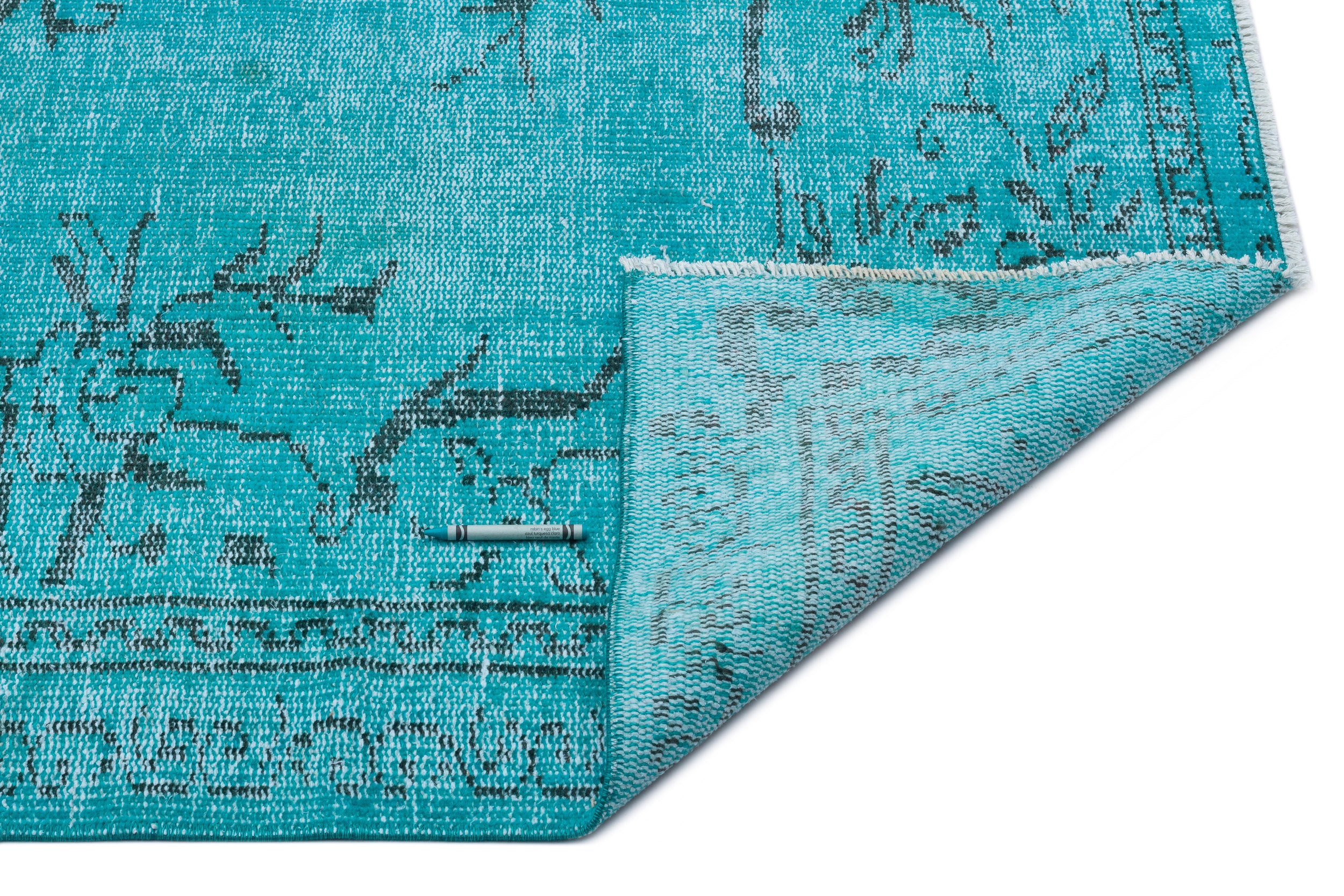 Turquoise  Over Dyed Vintage Rug 5'5'' x 8'7'' ft 164 x 261 cm