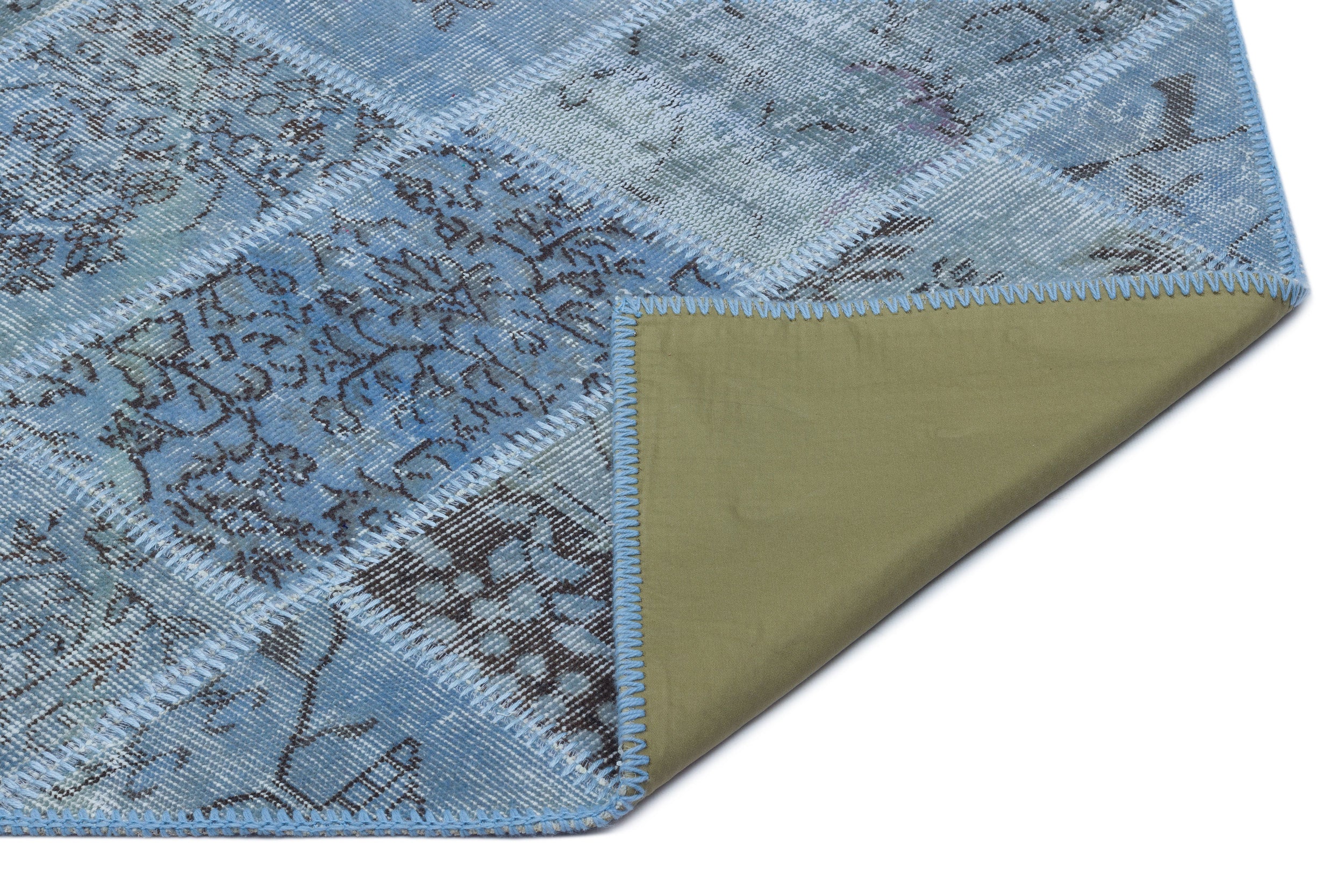 Blue Over Dyed Patchwork Unique Rug 2'7'' x 4'11'' ft 80 x 150 cm
