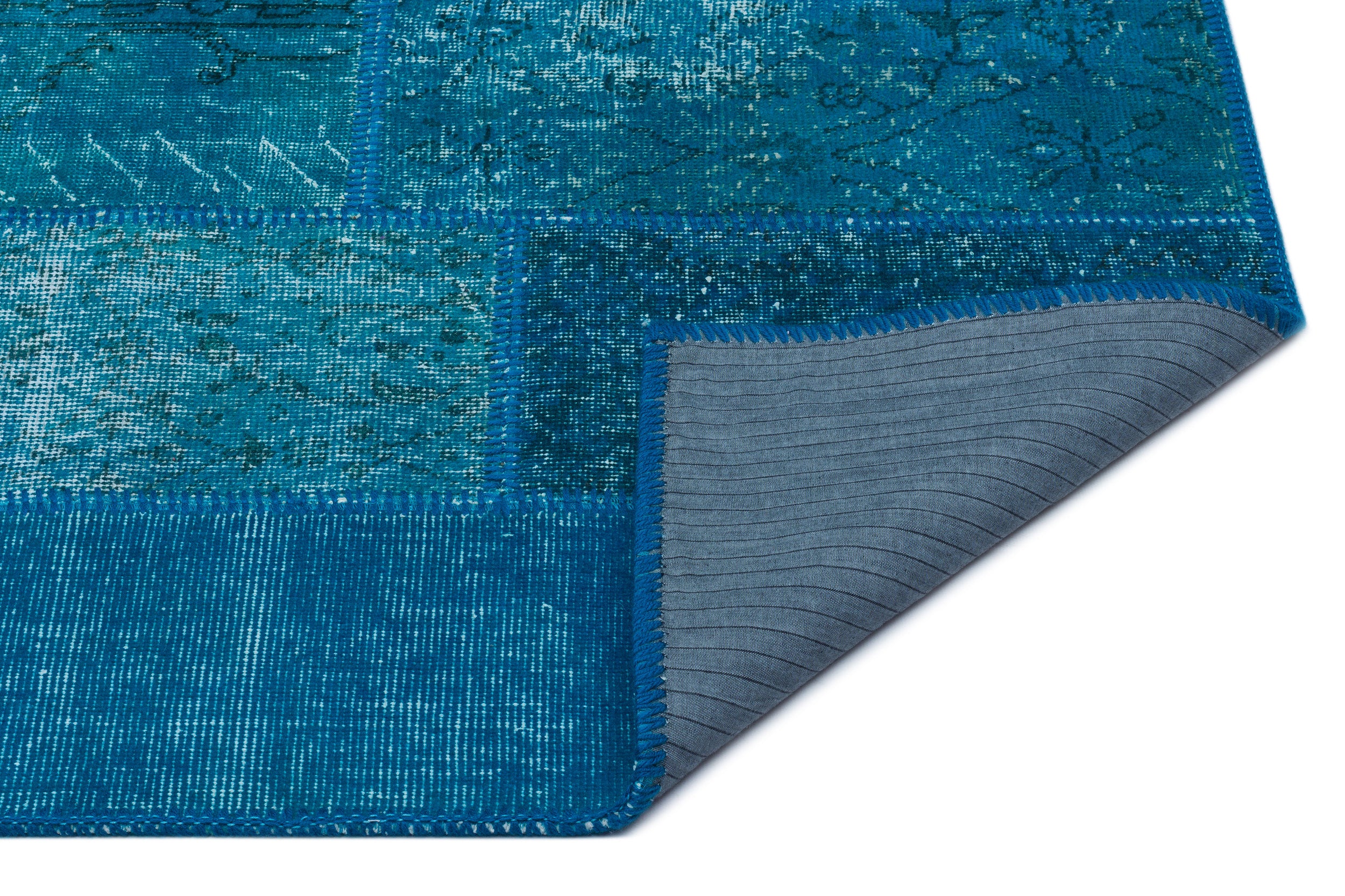 Turquoise  Over Dyed Patchwork Unique Rug 2'7'' x 4'11'' ft 80 x 150 cm