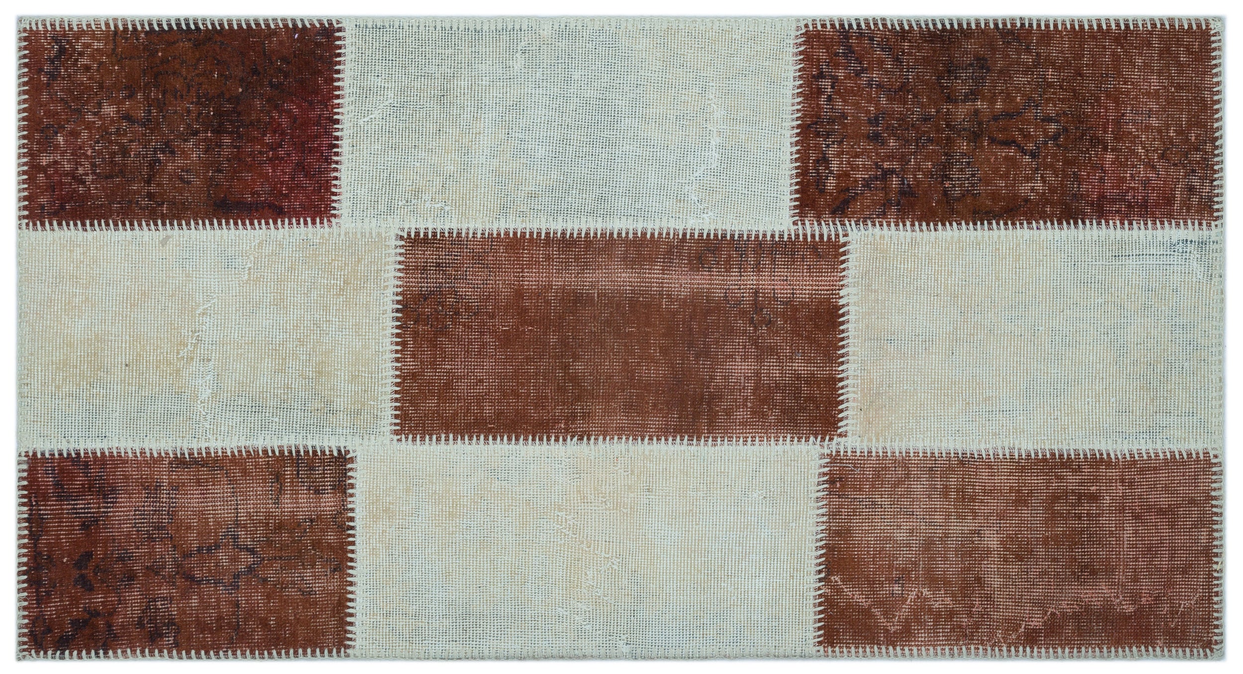 Brown Over Dyed Patchwork Unique Rug 2'7'' x 4'11'' ft 80 x 150 cm
