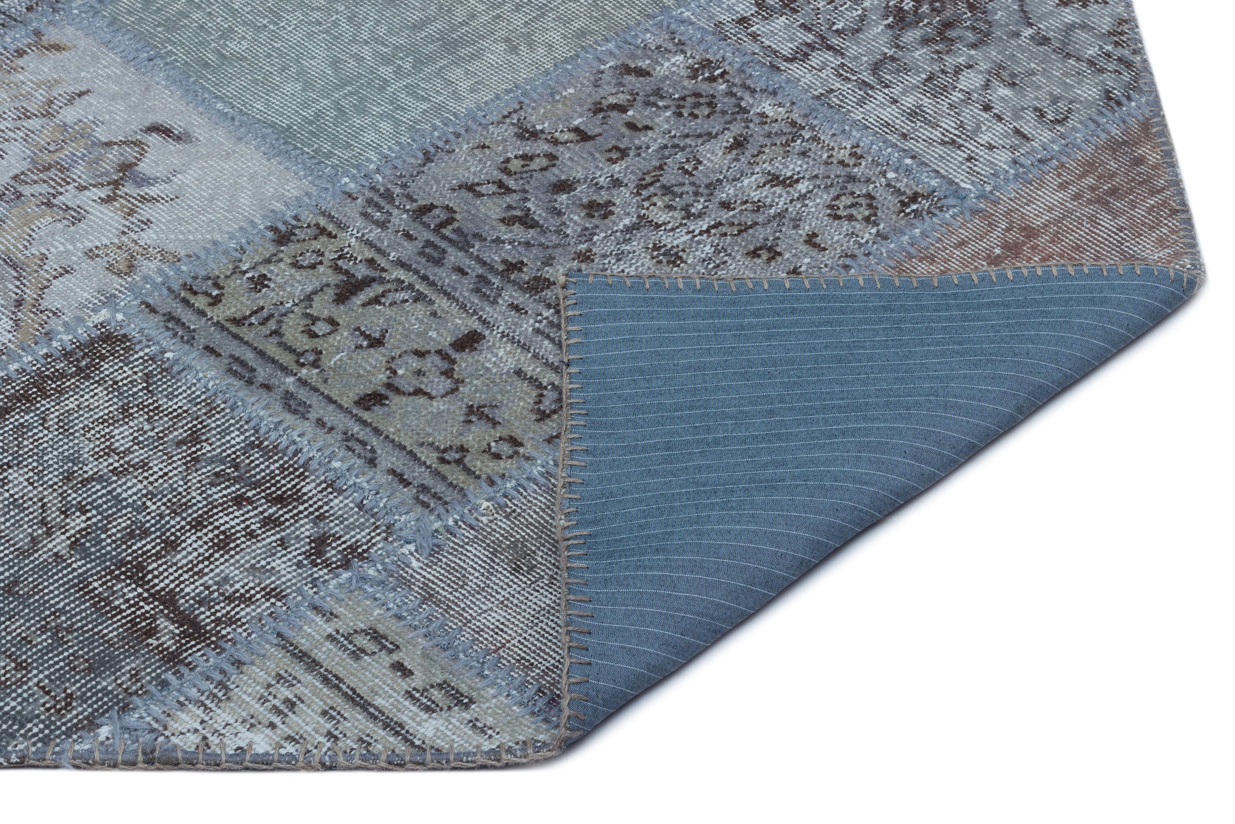 Blue Over Dyed Patchwork Unique Rug 2'7'' x 4'11'' ft 80 x 150 cm